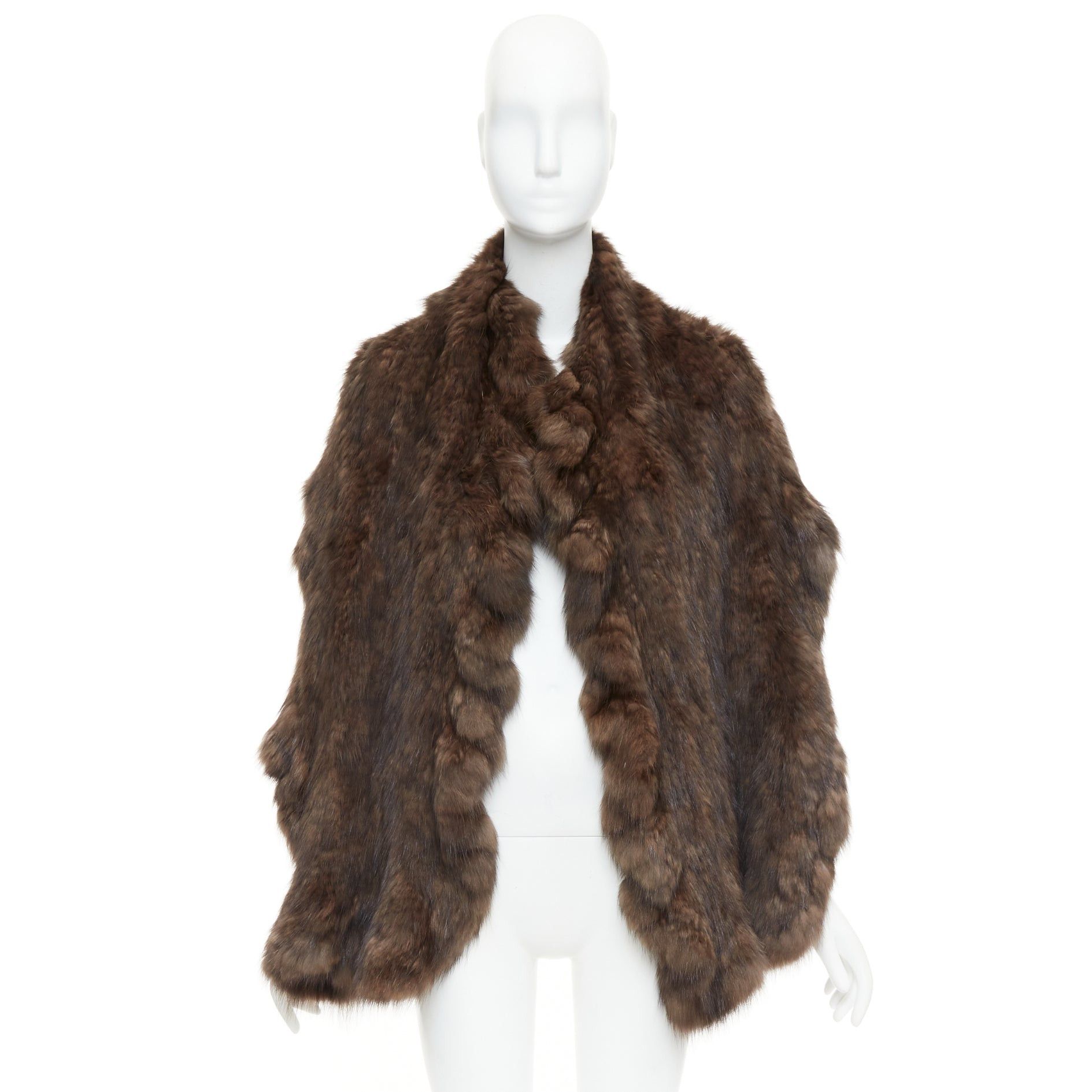 Other Brown genuine fur patchwork large shawl stole scarf Size ONE SIZE - 8 Thumbnail