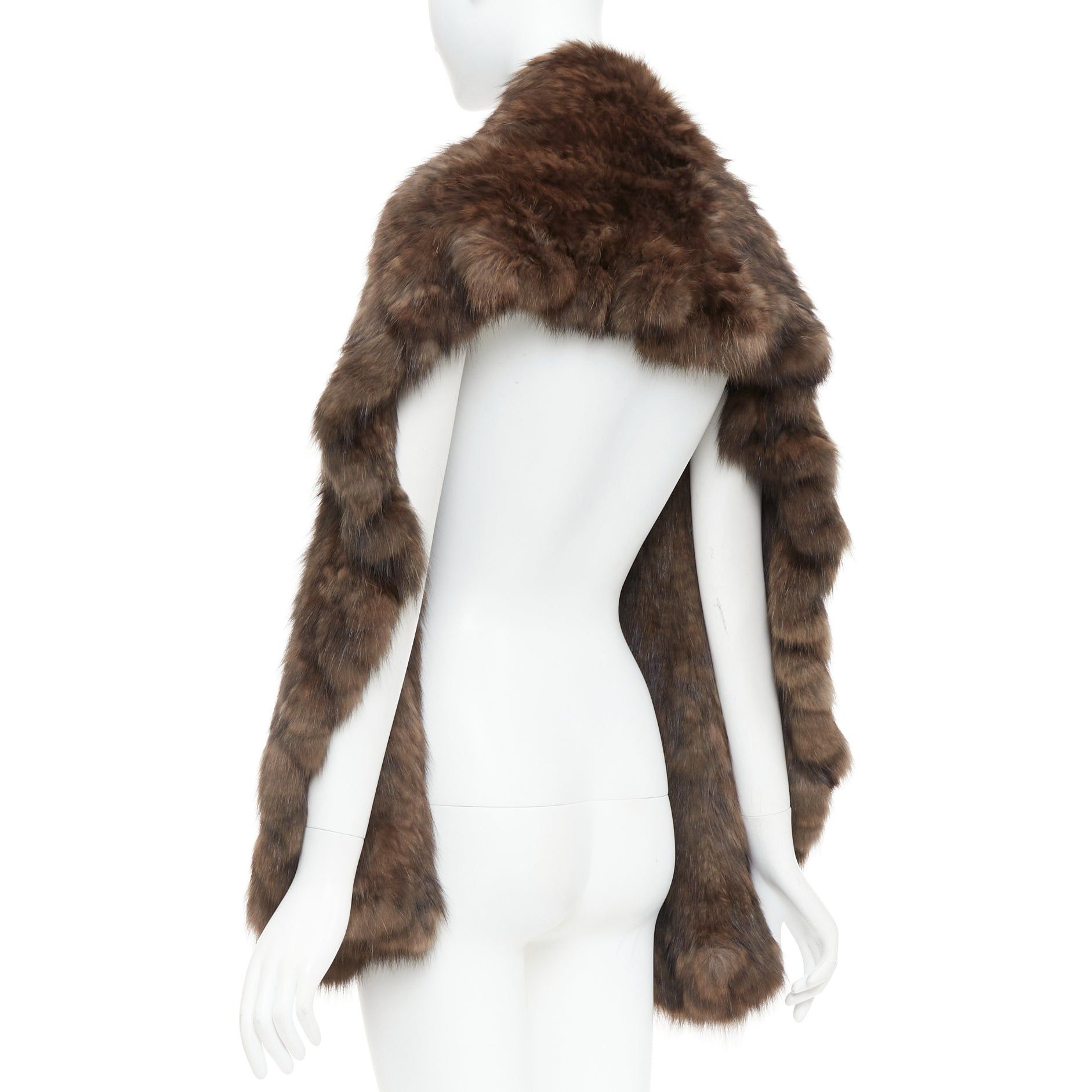 Other Brown genuine fur patchwork large shawl stole scarf Size ONE SIZE - 5 Thumbnail