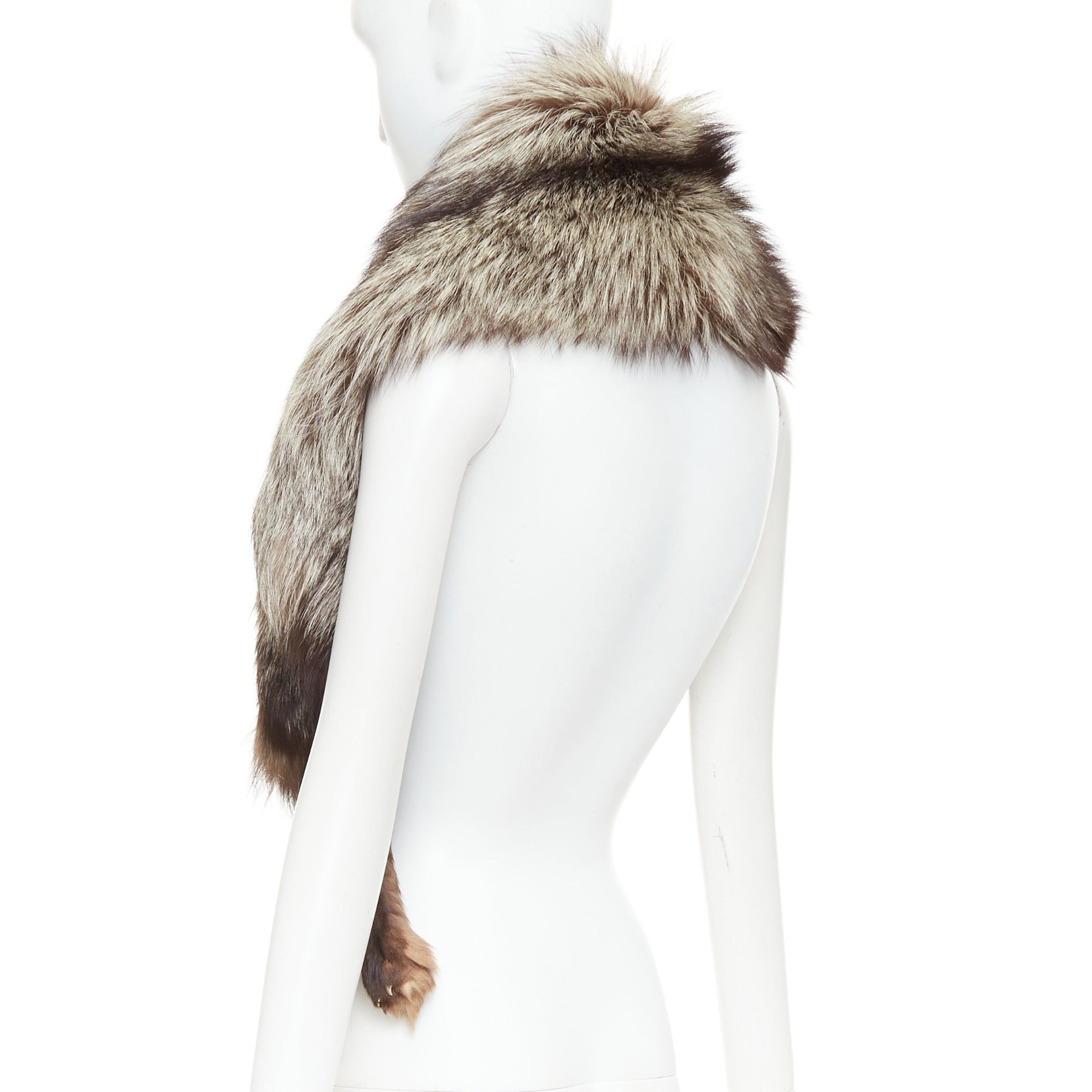 Other Brown silver ombre genuine fur animal scarf stole Size ONE SIZE - 6 Thumbnail