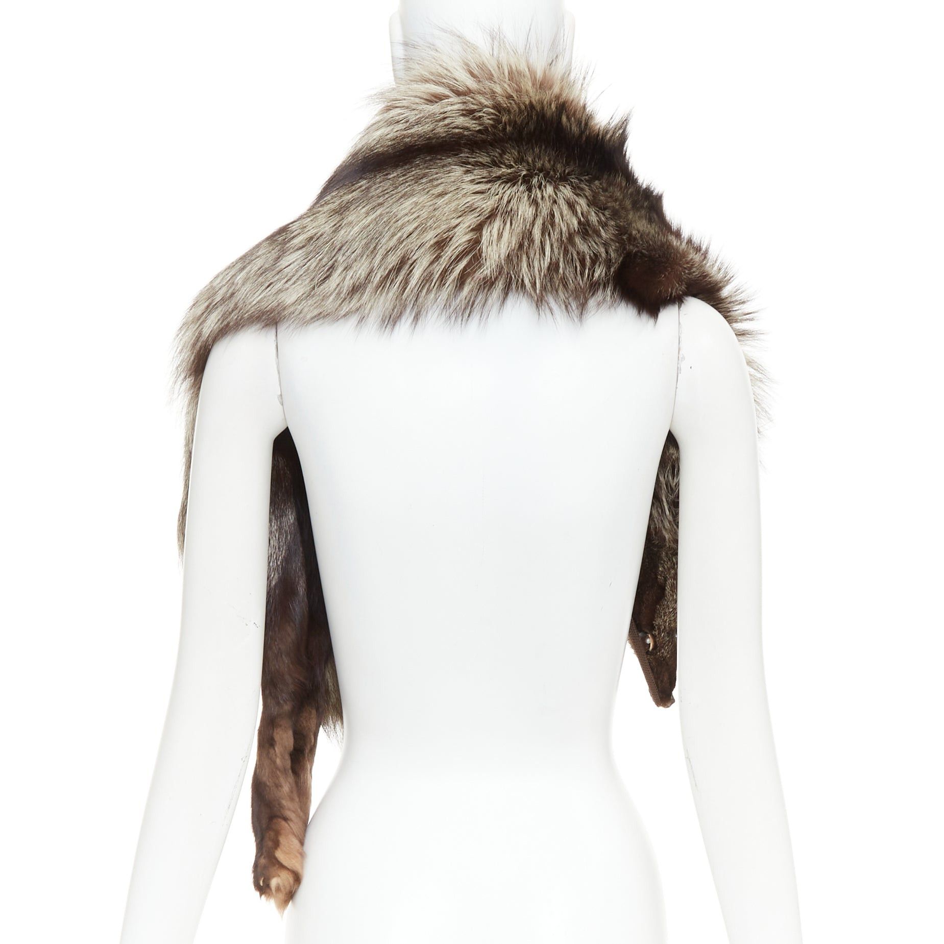 Other Brown silver ombre genuine fur animal scarf stole Size ONE SIZE - 5 Thumbnail