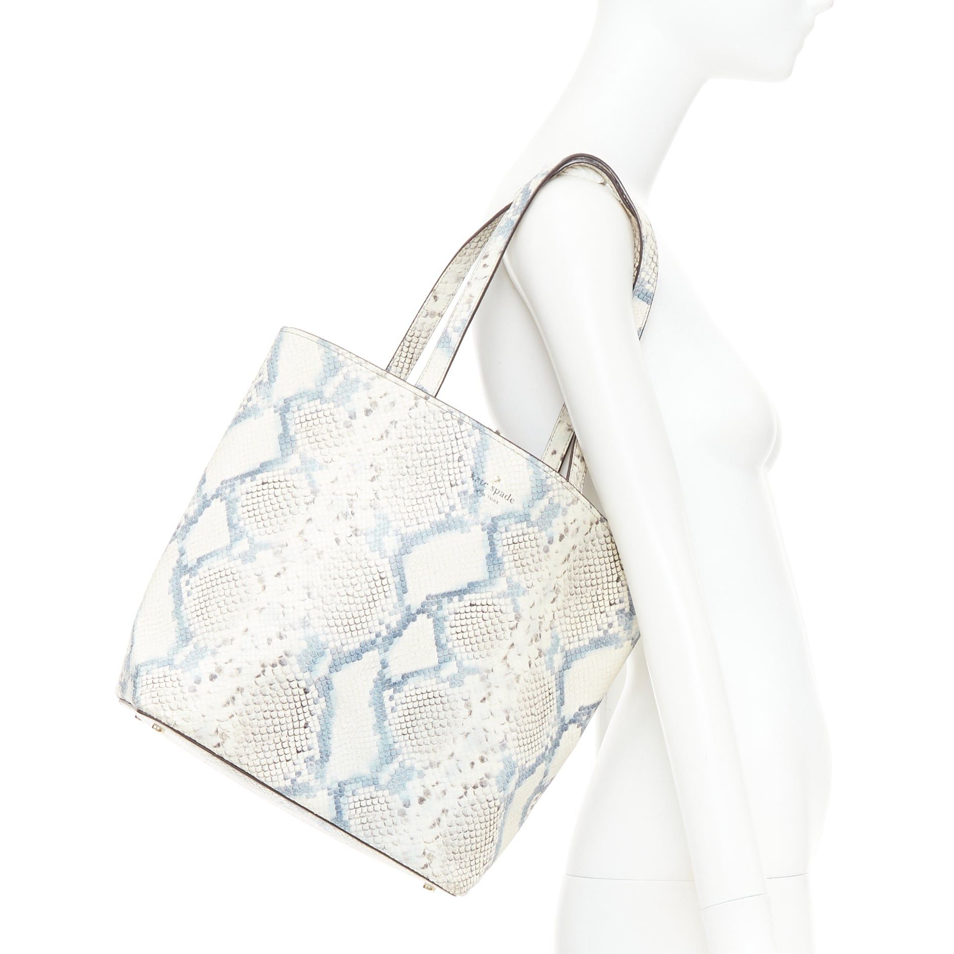 Kate Spade KATE SPADE blue cream scaled print goat skin gold logo drawstring tote bag Size ONE SIZE - 2 Thumbnail