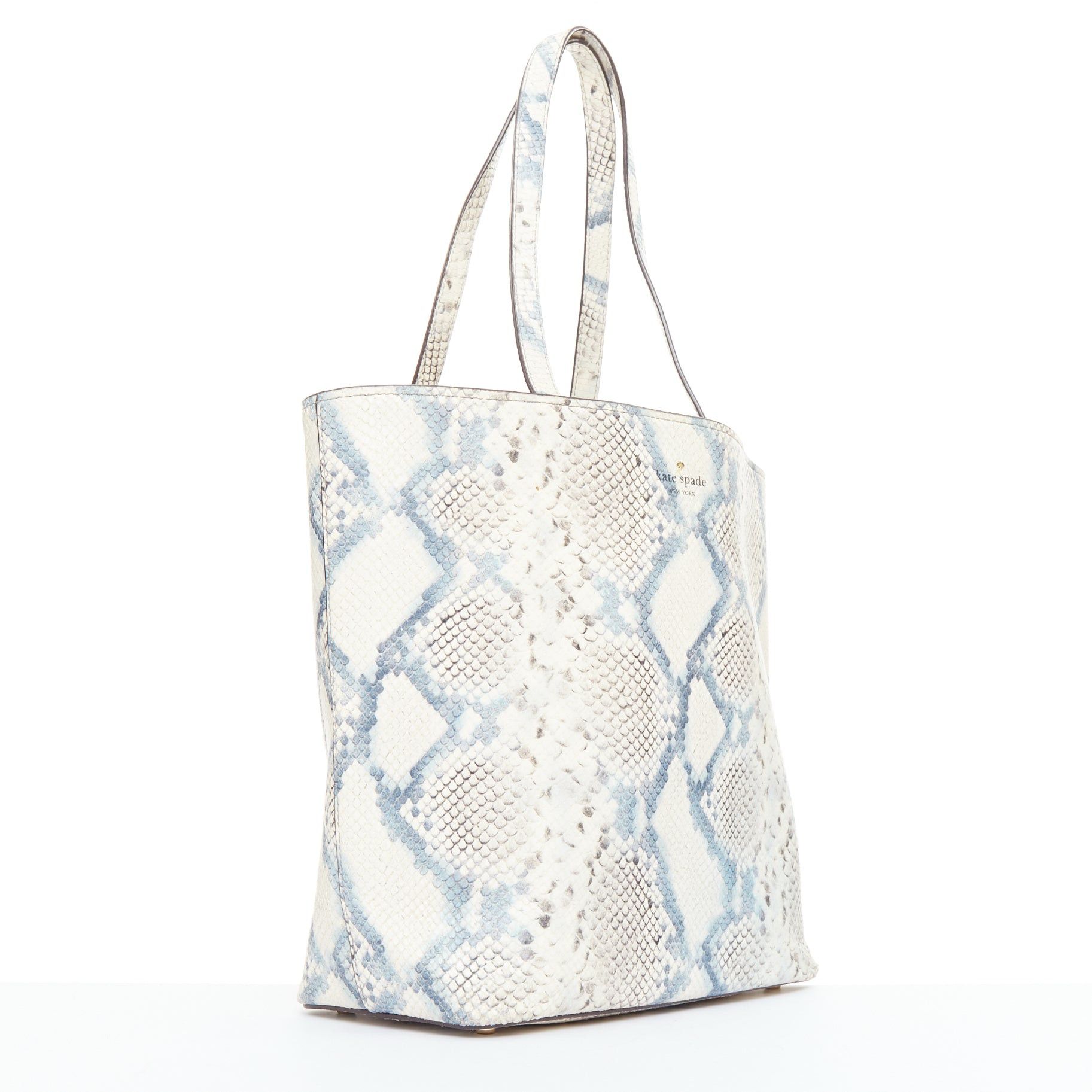 Kate Spade KATE SPADE blue cream scaled print goat skin gold logo drawstring tote bag Size ONE SIZE - 3 Thumbnail