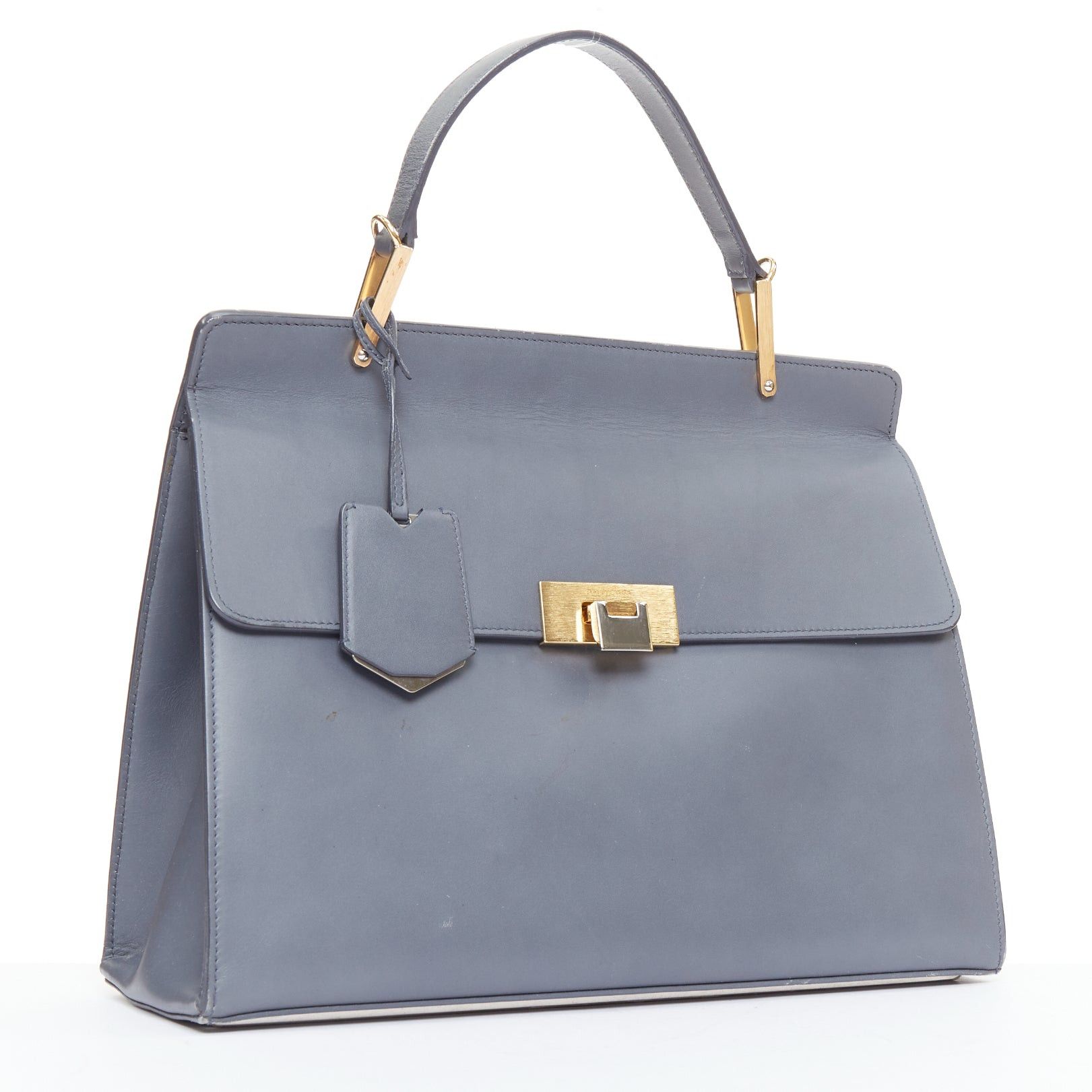 Balenciaga BALENCIAGA Le Dix Cartable Medium grey leather gold hardware structured top handle flap bag Size ONE SIZE - 3 Thumbnail