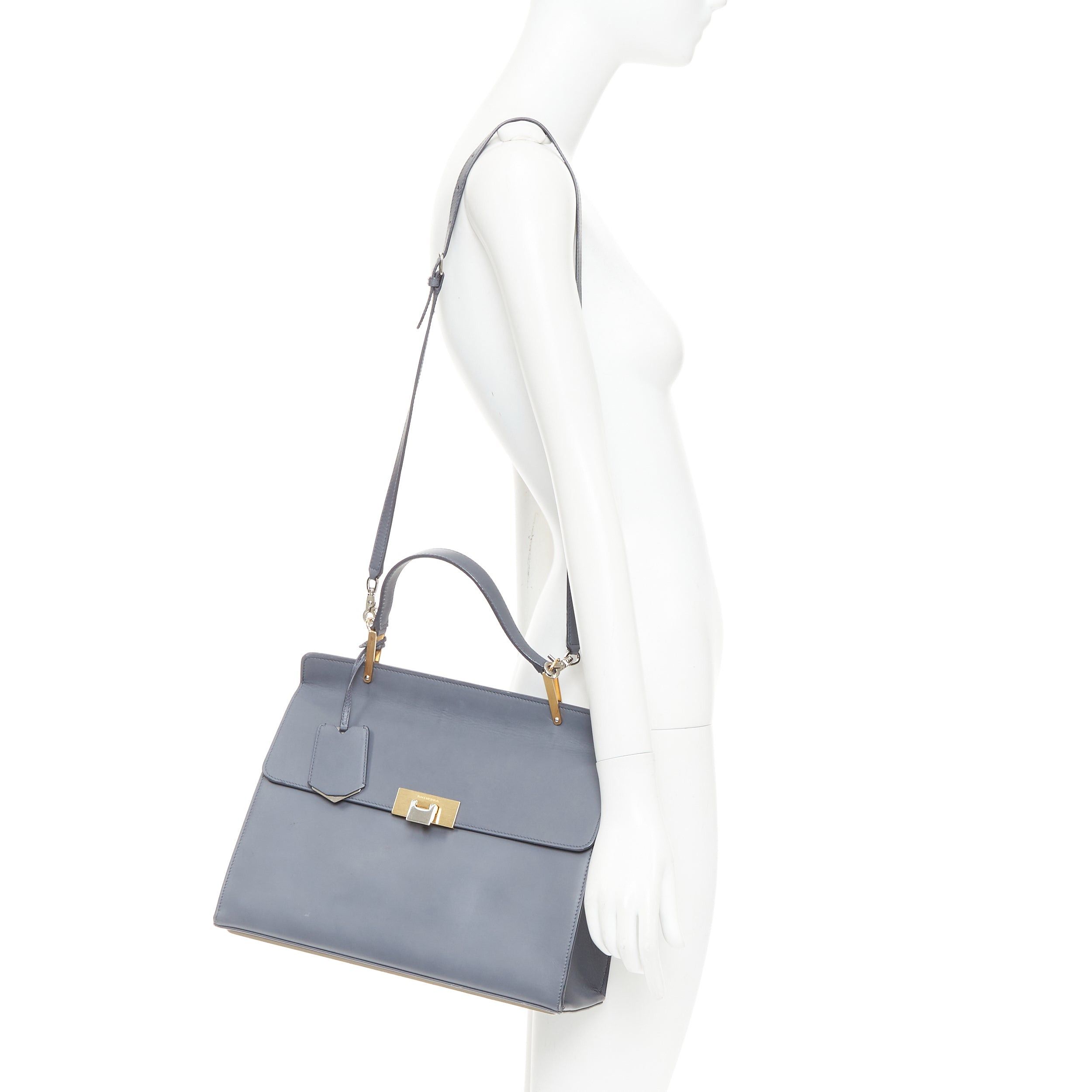 Balenciaga BALENCIAGA Le Dix Cartable Medium grey leather gold hardware structured top handle flap bag Size ONE SIZE - 2 Thumbnail