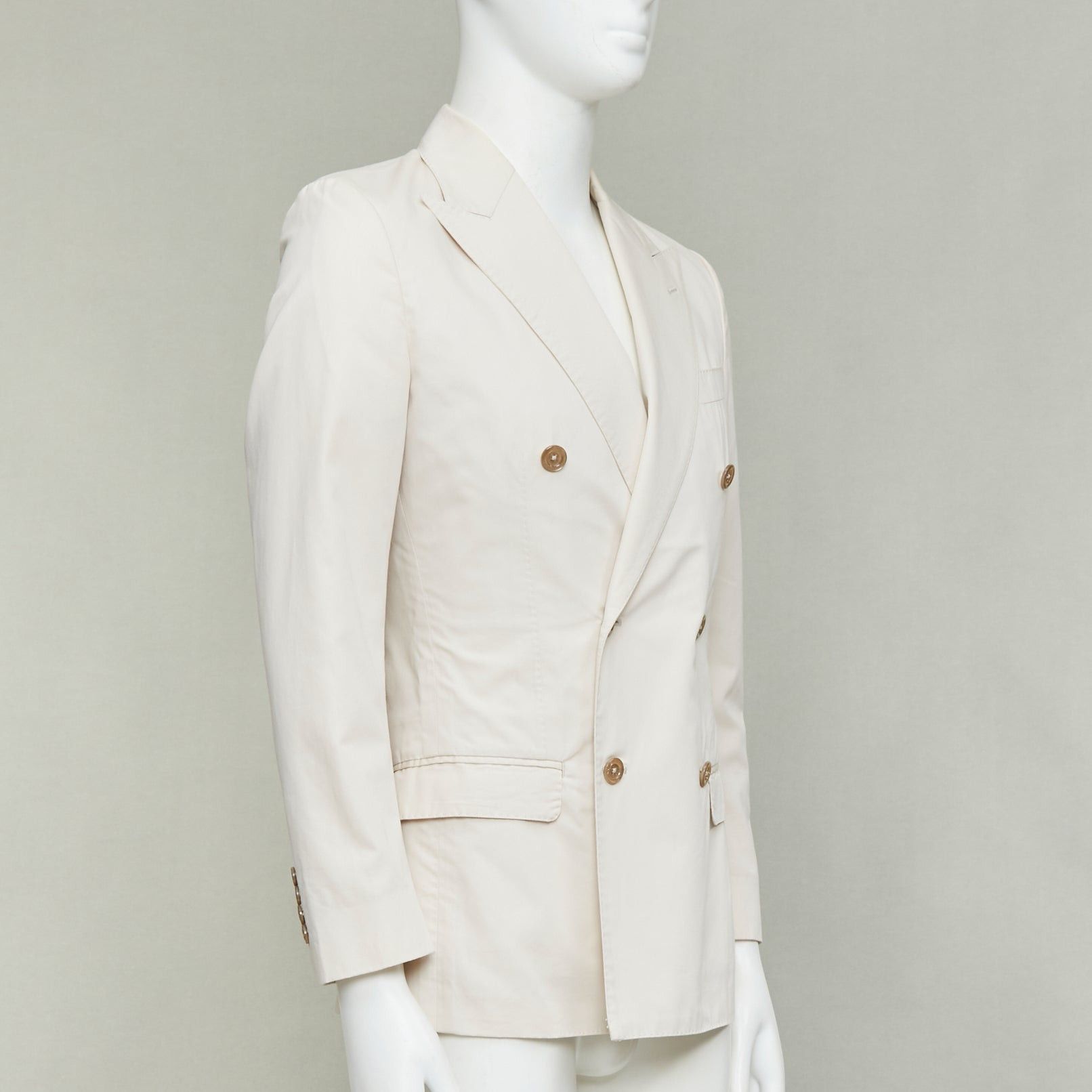 Dolce & Gabbana DOLCE GABBANA Taormina beige cotton silk shell buttons double breasted blazer IT44 XS Size 44R - 4 Thumbnail