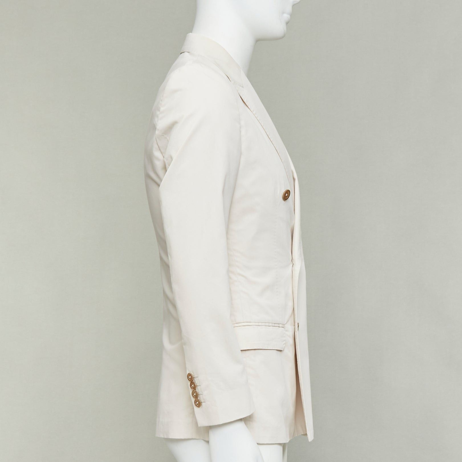Dolce & Gabbana DOLCE GABBANA Taormina beige cotton silk shell buttons double breasted blazer IT44 XS Size 44R - 5 Thumbnail