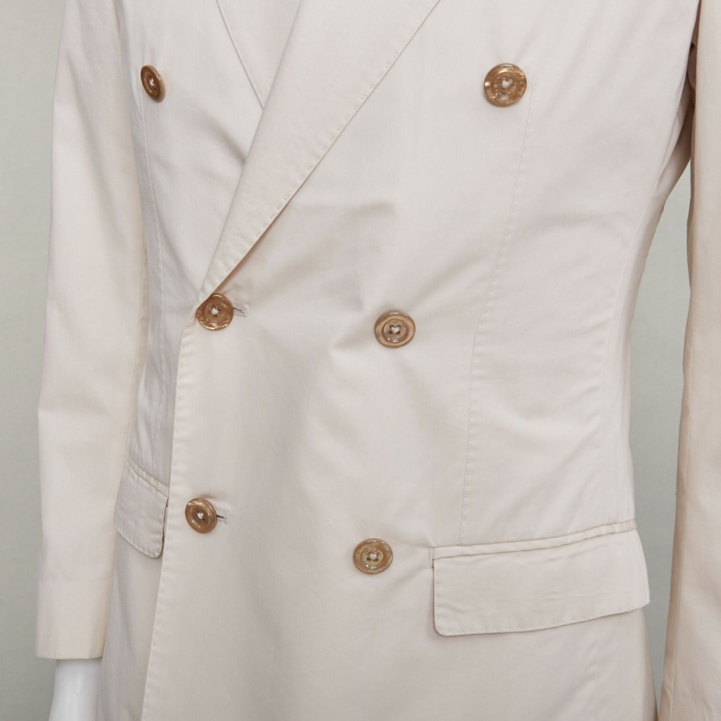Dolce & Gabbana DOLCE GABBANA Taormina beige cotton silk shell buttons double breasted blazer IT44 XS Size 44R - 2 Thumbnail