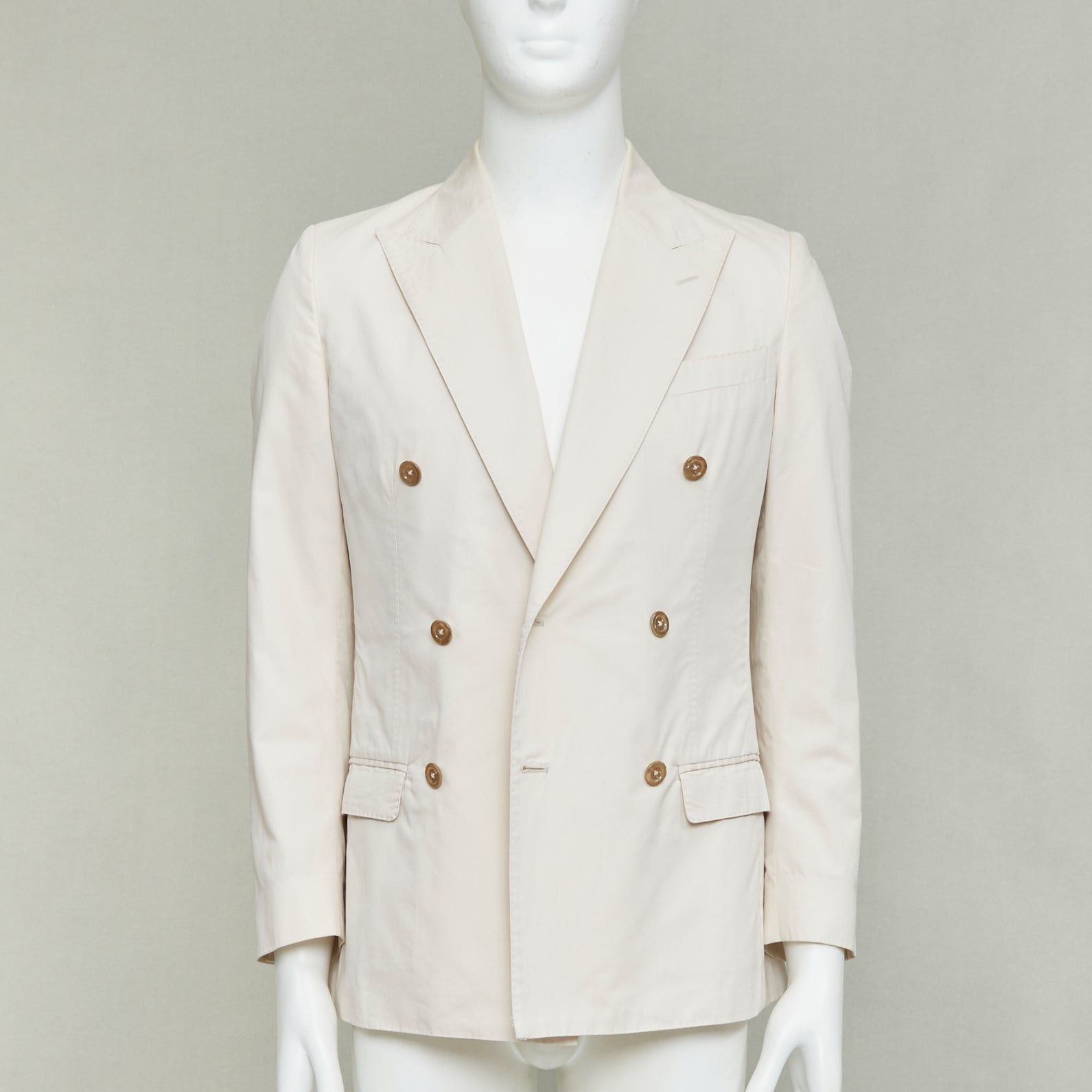 Dolce & Gabbana DOLCE GABBANA Taormina beige cotton silk shell buttons double breasted blazer IT44 XS Size 44R - 3 Thumbnail