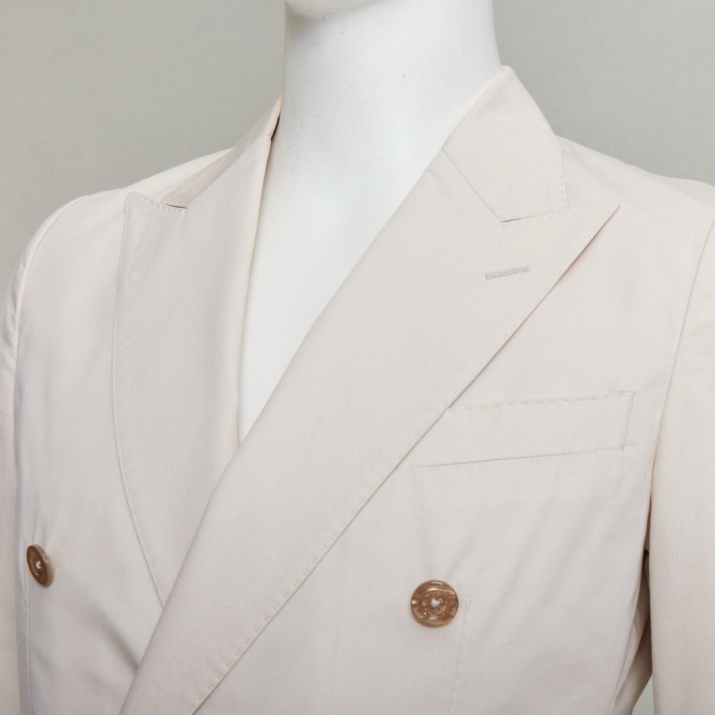 Dolce & Gabbana DOLCE GABBANA Taormina beige cotton silk shell buttons double breasted blazer IT44 XS Size 44R - 8 Thumbnail
