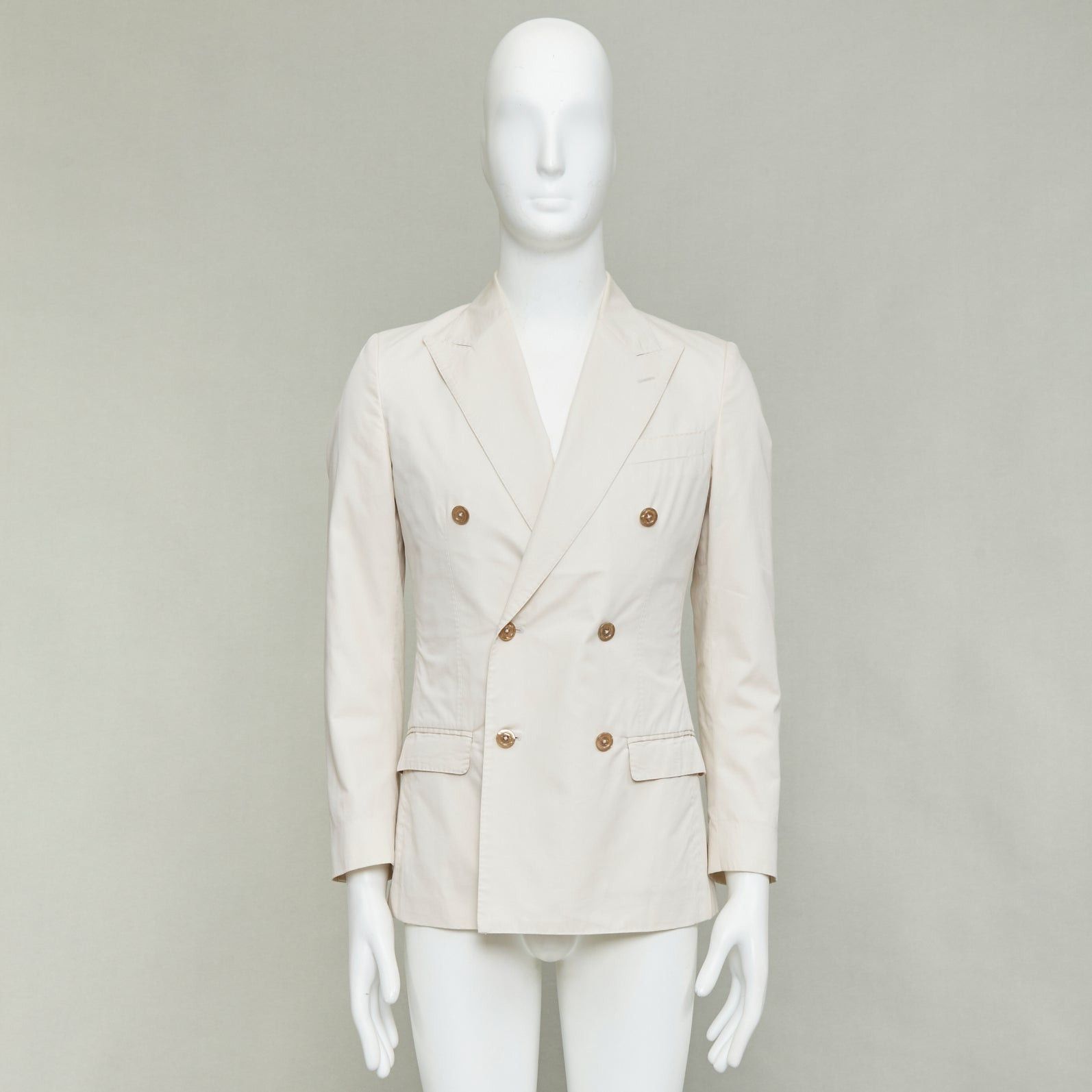Dolce & Gabbana DOLCE GABBANA Taormina beige cotton silk shell buttons double breasted blazer IT44 XS Size 44R - 10 Thumbnail