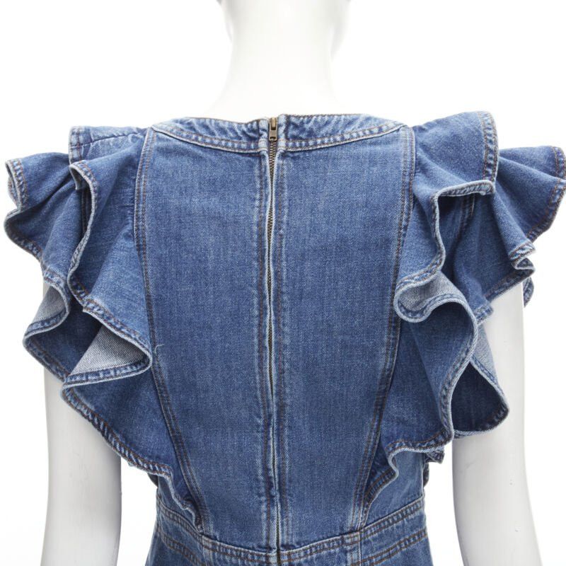 Philosophy di Lorenzo Serafini PHILOSOPHY DI LORENZO SERAFINI blue denim ruffled plunge neck dress IT38 XS Size XS / US 0-2 / IT 36-38 - 8 Thumbnail