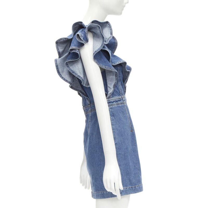 Philosophy di Lorenzo Serafini PHILOSOPHY DI LORENZO SERAFINI blue denim ruffled plunge neck dress IT38 XS Size XS / US 0-2 / IT 36-38 - 4 Thumbnail