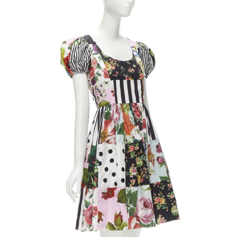 Dolce & Gabbana DOLCE GABBANA 2021 Sicilian Patchwork puff sleeve cotton poplin dress IT38 XS Size XS / US 0-2 / IT 36-38 - 3 Thumbnail