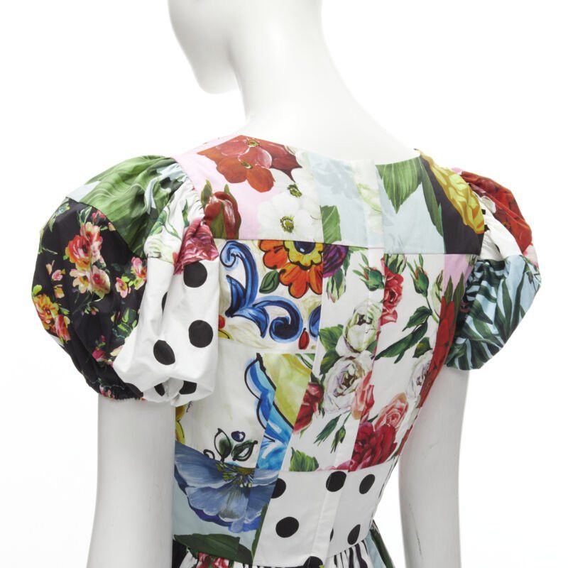 Dolce & Gabbana DOLCE GABBANA 2021 Sicilian Patchwork puff sleeve cotton poplin dress IT38 XS Size XS / US 0-2 / IT 36-38 - 7 Thumbnail