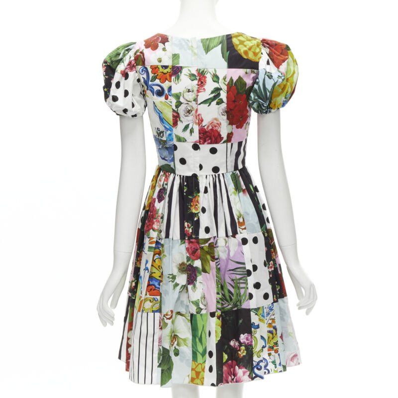 Dolce & Gabbana DOLCE GABBANA 2021 Sicilian Patchwork puff sleeve cotton poplin dress IT38 XS Size XS / US 0-2 / IT 36-38 - 5 Thumbnail
