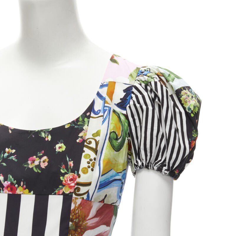 Dolce & Gabbana DOLCE GABBANA 2021 Sicilian Patchwork puff sleeve cotton poplin dress IT38 XS Size XS / US 0-2 / IT 36-38 - 2 Thumbnail