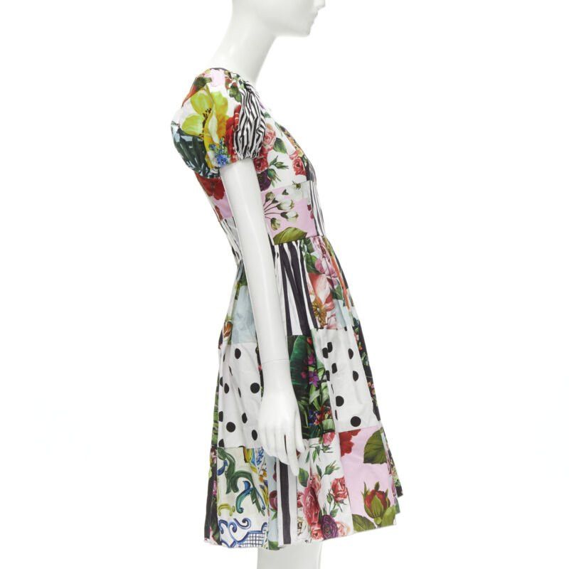Dolce & Gabbana DOLCE GABBANA 2021 Sicilian Patchwork puff sleeve cotton poplin dress IT38 XS Size XS / US 0-2 / IT 36-38 - 4 Thumbnail