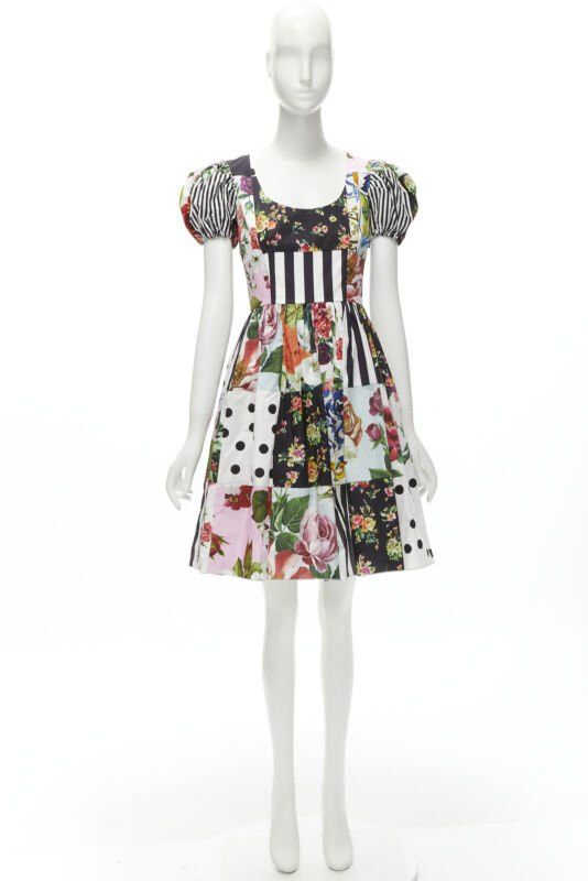 Dolce & Gabbana DOLCE GABBANA 2021 Sicilian Patchwork puff sleeve cotton poplin dress IT38 XS Size XS / US 0-2 / IT 36-38 - 10 Thumbnail
