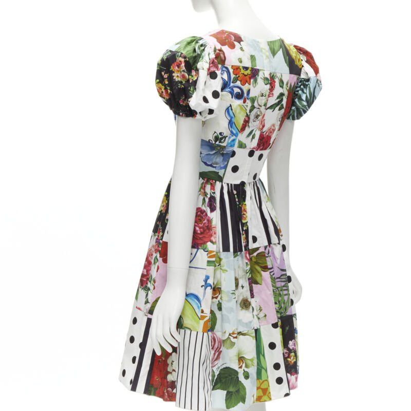Dolce & Gabbana DOLCE GABBANA 2021 Sicilian Patchwork puff sleeve cotton poplin dress IT38 XS Size XS / US 0-2 / IT 36-38 - 6 Thumbnail