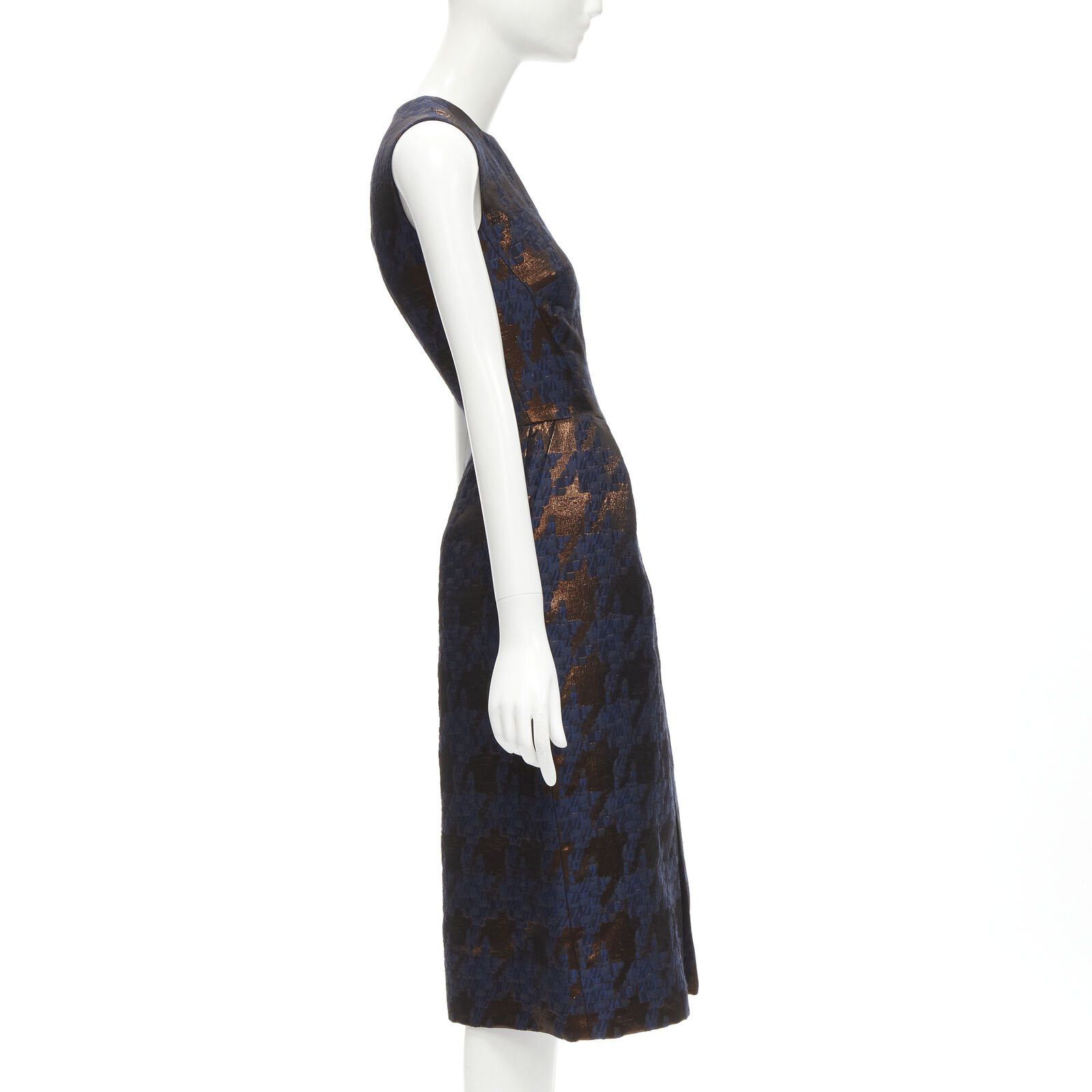 Other MARTIN GRANT metallic copper navy houndstooth jacquard midi dress FR34 XS Size XS / US 0-2 / IT 36-38 - 4 Thumbnail