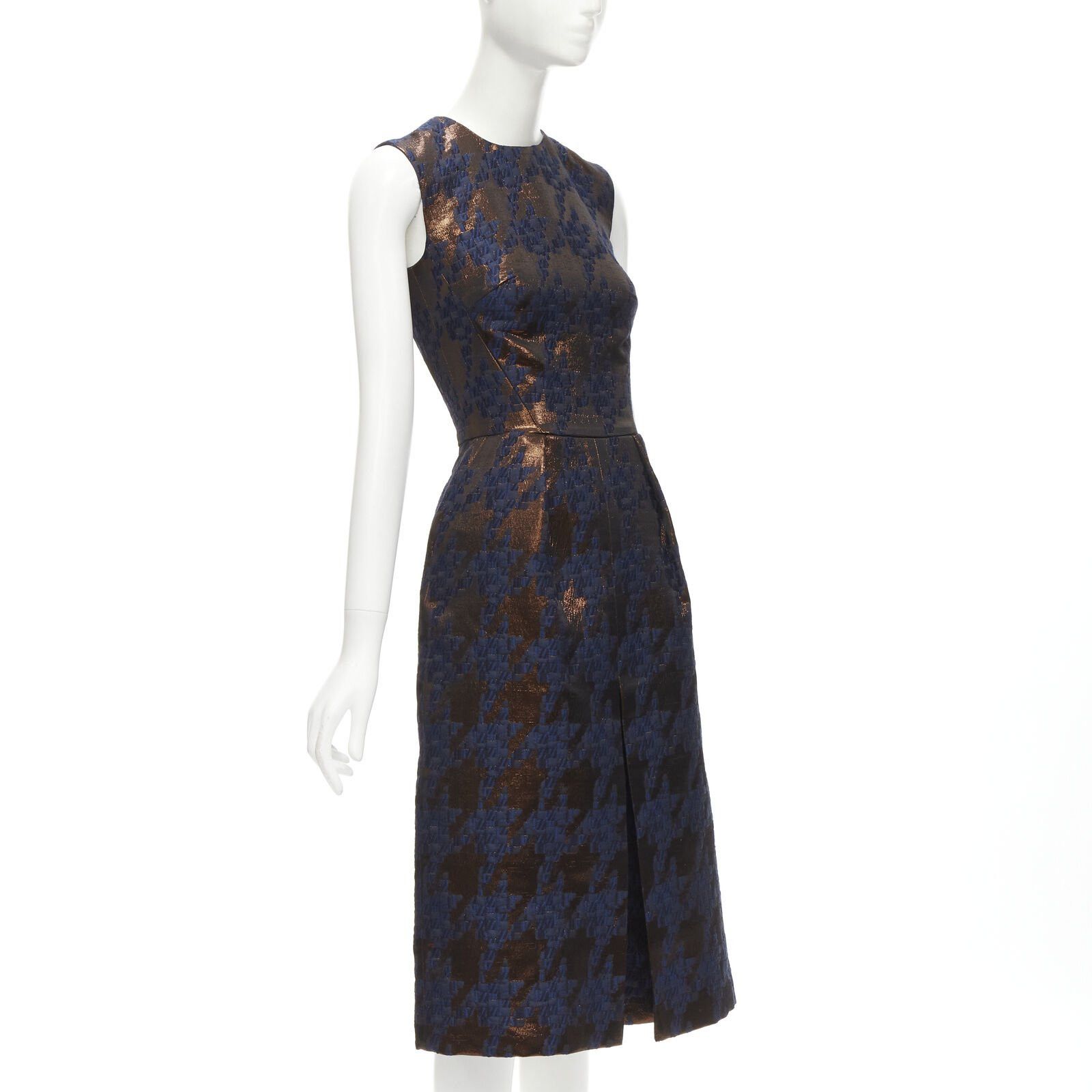 Other MARTIN GRANT metallic copper navy houndstooth jacquard midi dress FR34 XS Size XS / US 0-2 / IT 36-38 - 3 Thumbnail