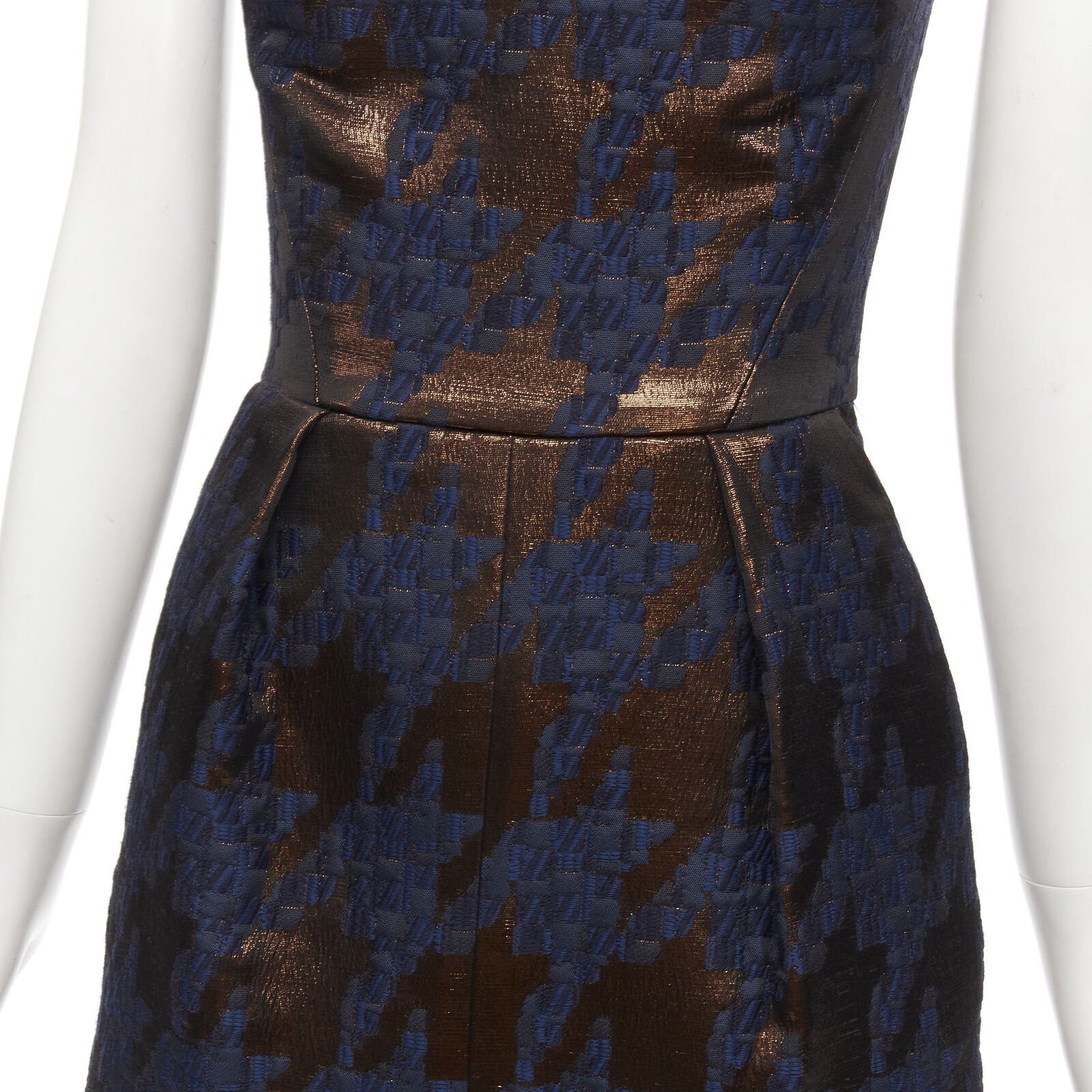 Other MARTIN GRANT metallic copper navy houndstooth jacquard midi dress FR34 XS Size XS / US 0-2 / IT 36-38 - 7 Thumbnail