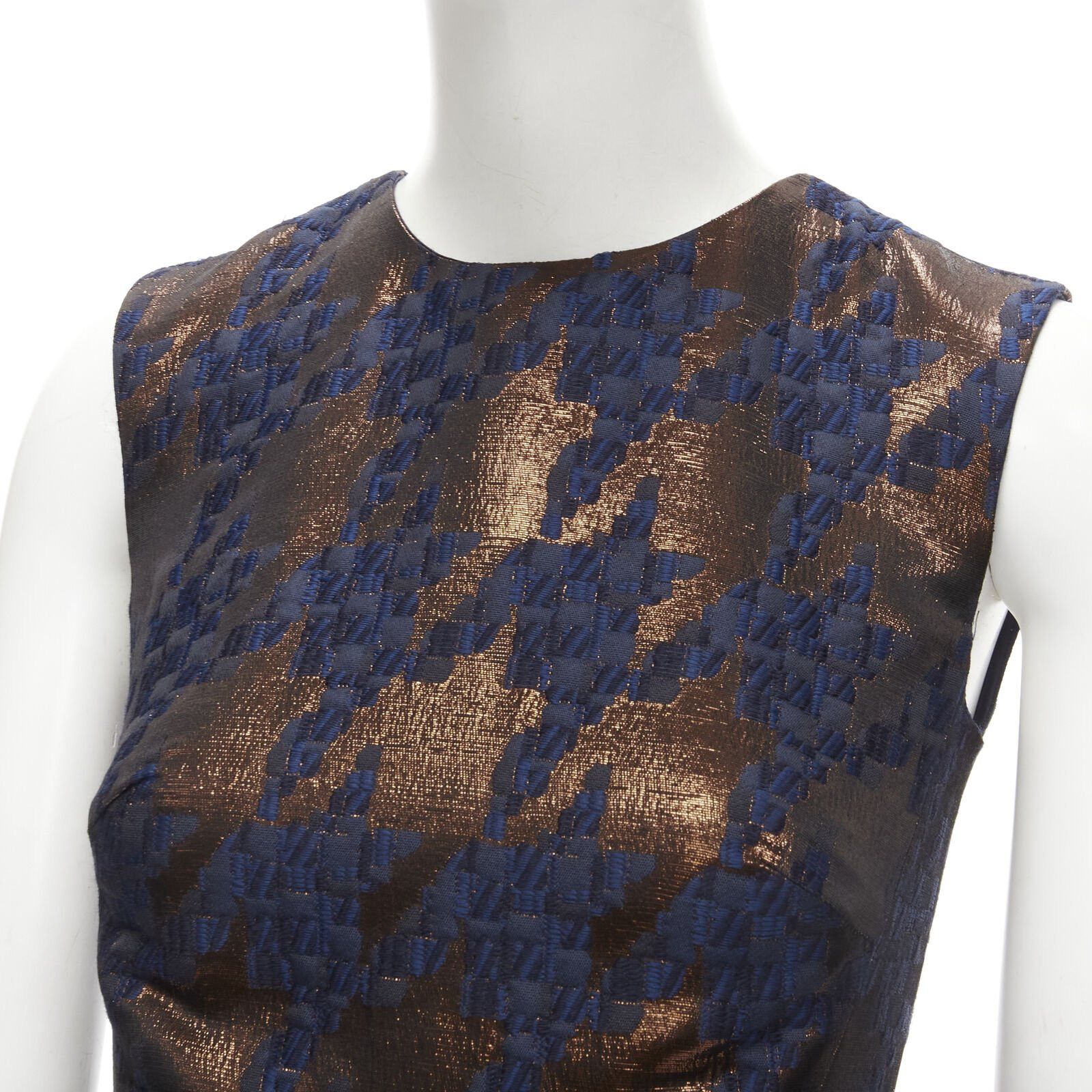 Other MARTIN GRANT metallic copper navy houndstooth jacquard midi dress FR34 XS Size XS / US 0-2 / IT 36-38 - 2 Thumbnail