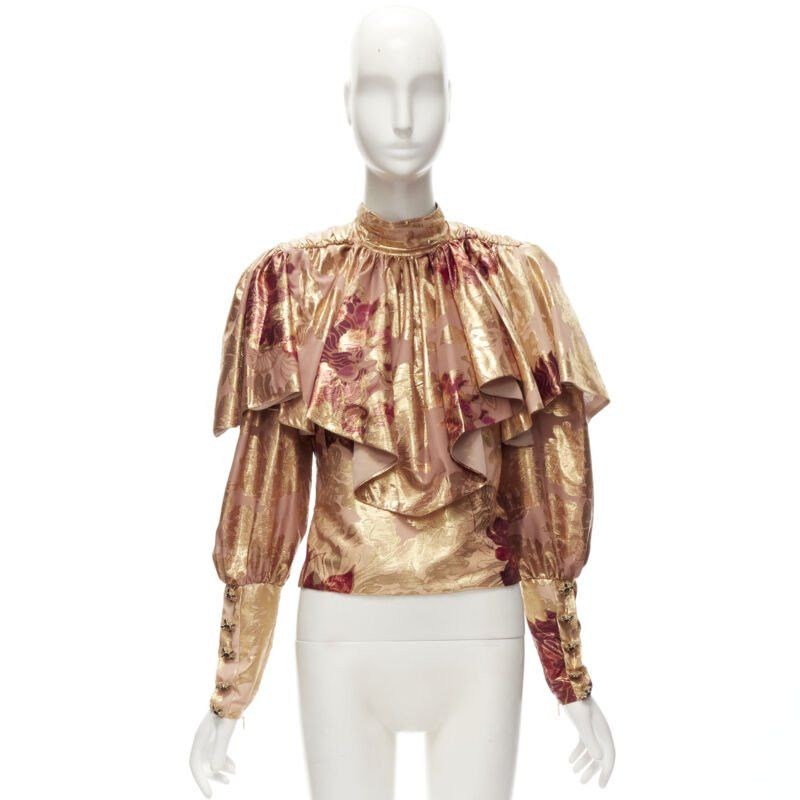 Other RAISA VANESSA rose gold foil jacquard rhinestone buttons Victorian top FR34 XS Size XS / US 0-2 / IT 36-38 - 10 Thumbnail