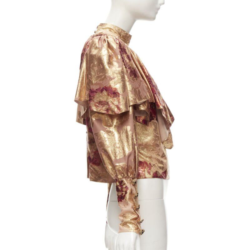 Other RAISA VANESSA rose gold foil jacquard rhinestone buttons Victorian top FR34 XS Size XS / US 0-2 / IT 36-38 - 4 Thumbnail