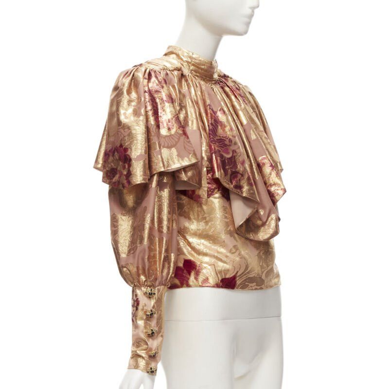 Other RAISA VANESSA rose gold foil jacquard rhinestone buttons Victorian top FR34 XS Size XS / US 0-2 / IT 36-38 - 3 Thumbnail