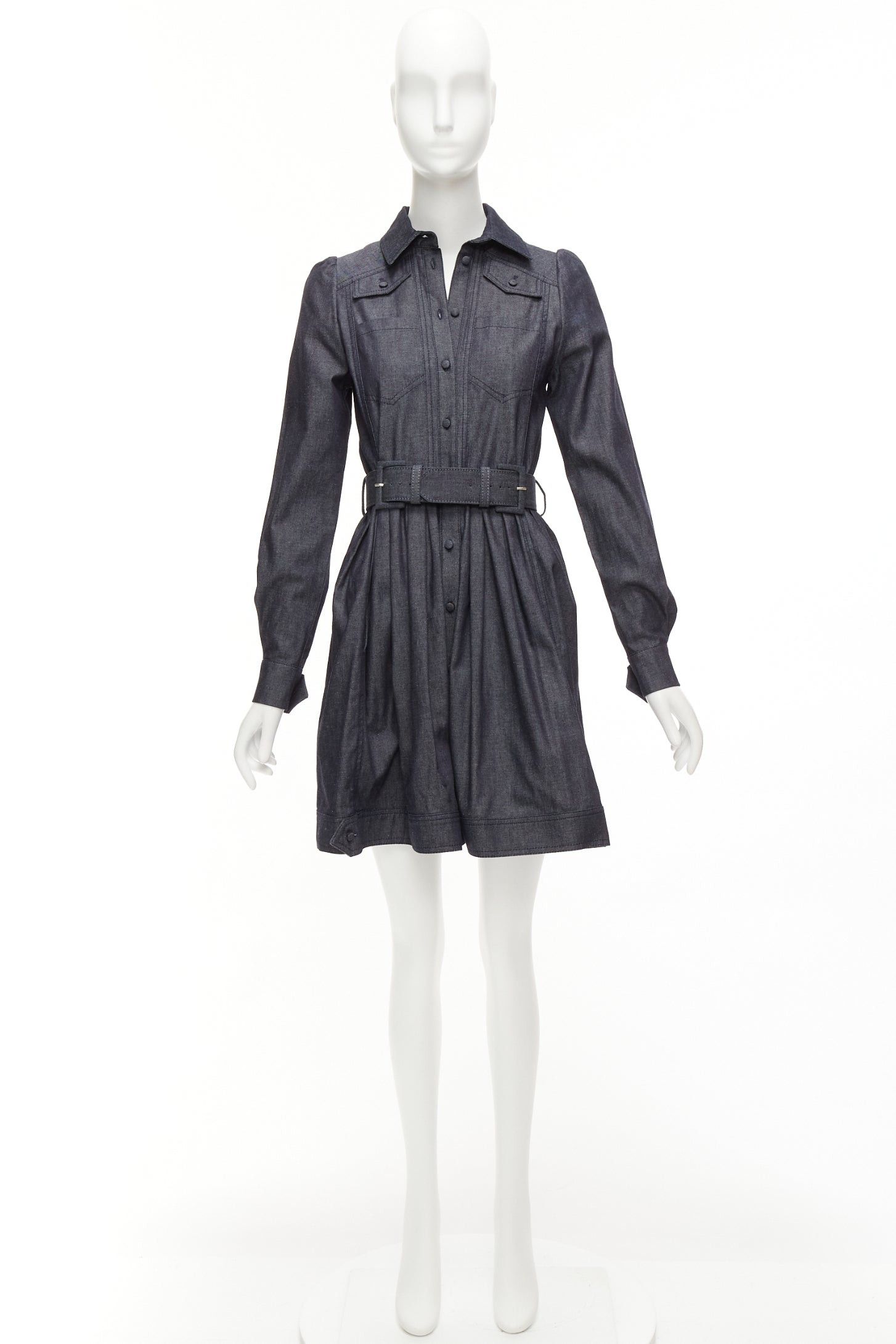 Other DICE KAYEK dark blue cotton denim pleated front pocketed safari dress FR34 XS Size XS / US 0-2 / IT 36-38 - 9 Thumbnail