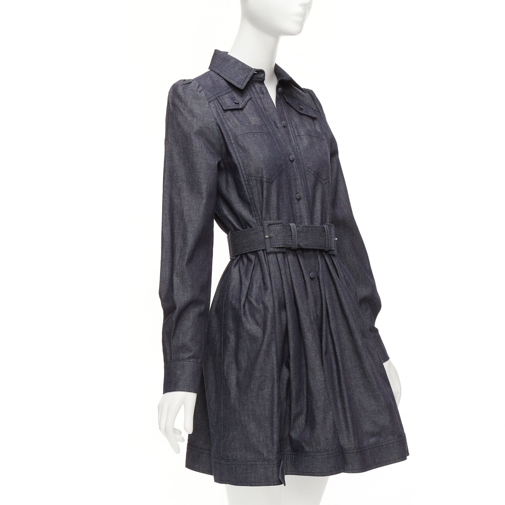 Other DICE KAYEK dark blue cotton denim pleated front pocketed safari dress FR34 XS Size XS / US 0-2 / IT 36-38 - 3 Thumbnail