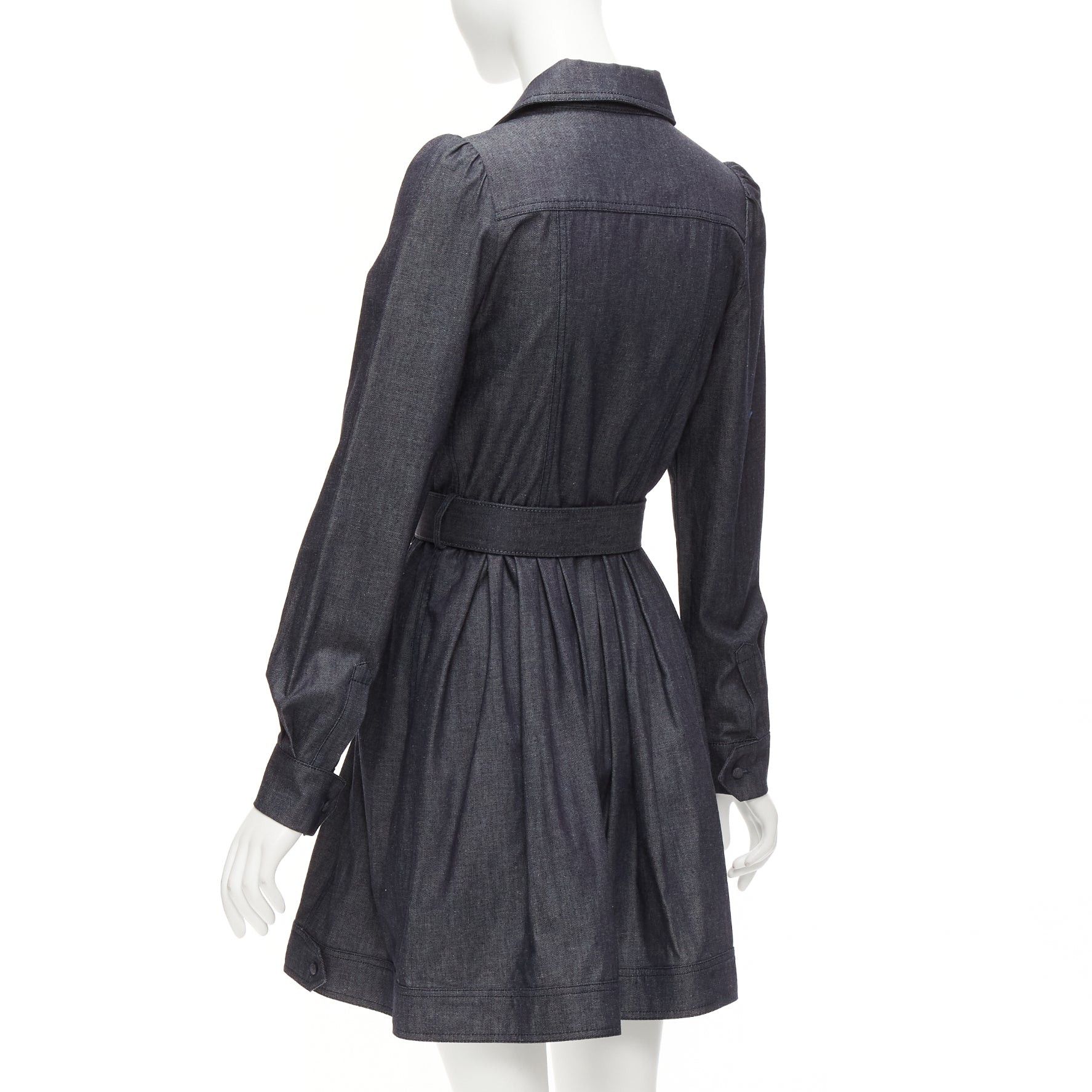 Other DICE KAYEK dark blue cotton denim pleated front pocketed safari dress FR34 XS Size XS / US 0-2 / IT 36-38 - 6 Thumbnail