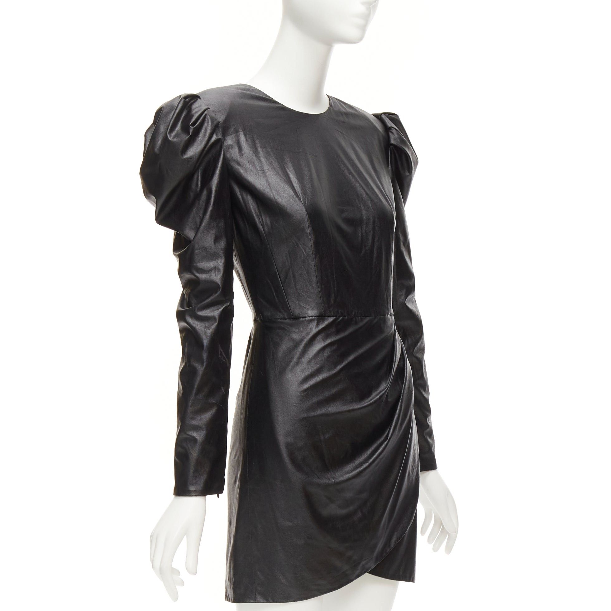 Other BRONX & BANCO black coated fabric puff shoulder drape skirt mini dress XS Size S / US 4 / IT 40 - 3 Thumbnail