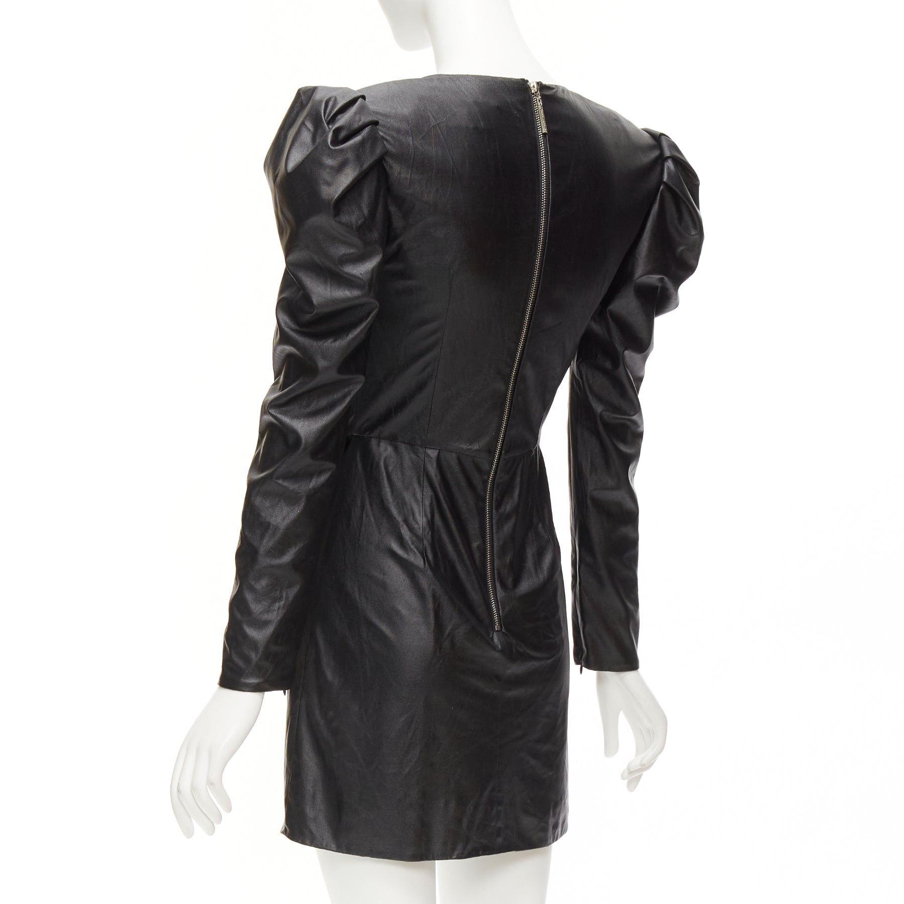 Other BRONX & BANCO black coated fabric puff shoulder drape skirt mini dress XS Size S / US 4 / IT 40 - 6 Thumbnail