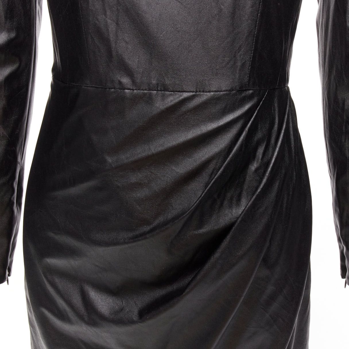 Other BRONX & BANCO black coated fabric puff shoulder drape skirt mini dress XS Size S / US 4 / IT 40 - 2 Thumbnail