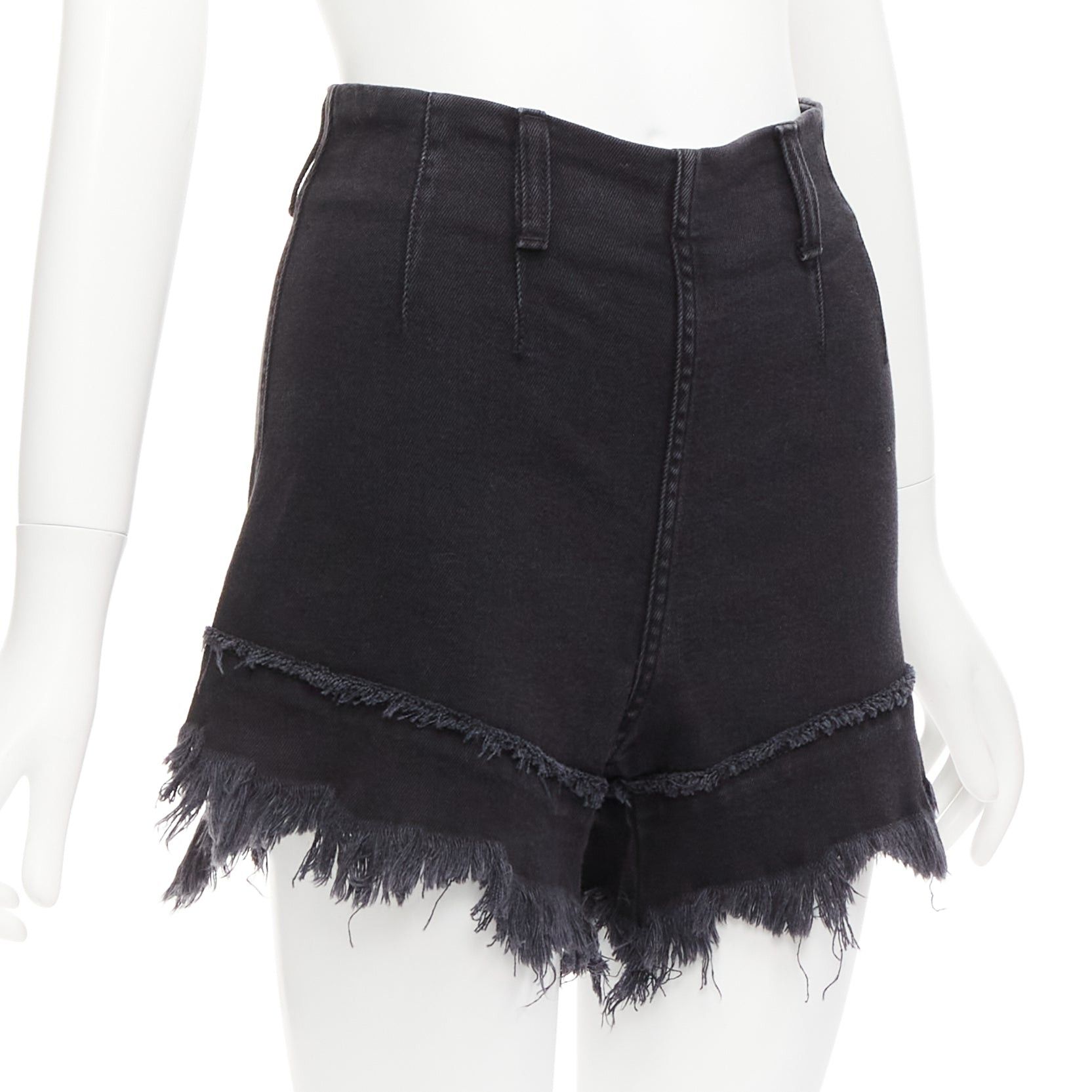 Philosophy di Lorenzo Serafini PHILOSOPHY black cotton blend high waist frayed hem flutter shorts IT38 XS Size 26" / US 2 / IT 38 - 3 Thumbnail