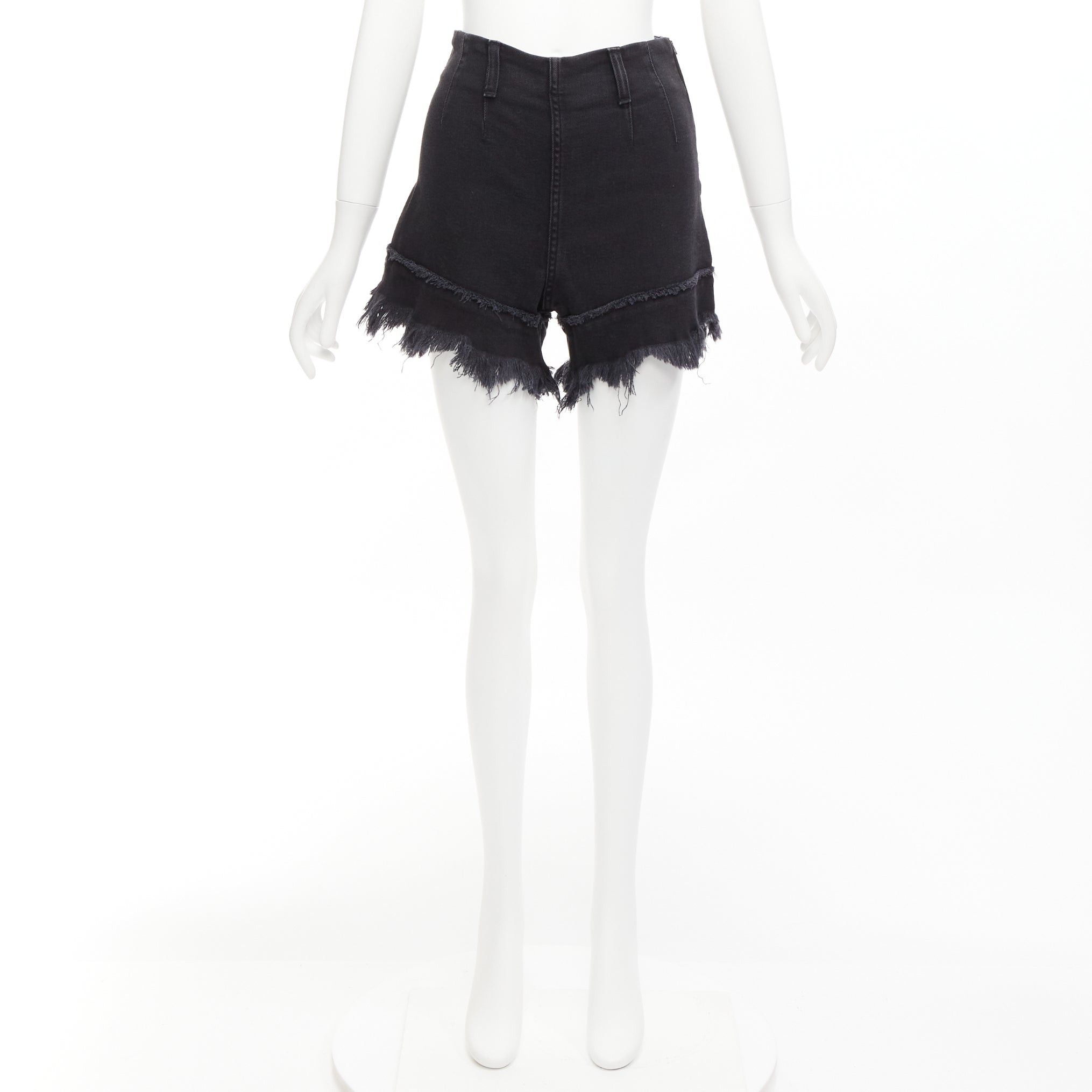 Philosophy di Lorenzo Serafini PHILOSOPHY black cotton blend high waist frayed hem flutter shorts IT38 XS Size 26" / US 2 / IT 38 - 9 Thumbnail