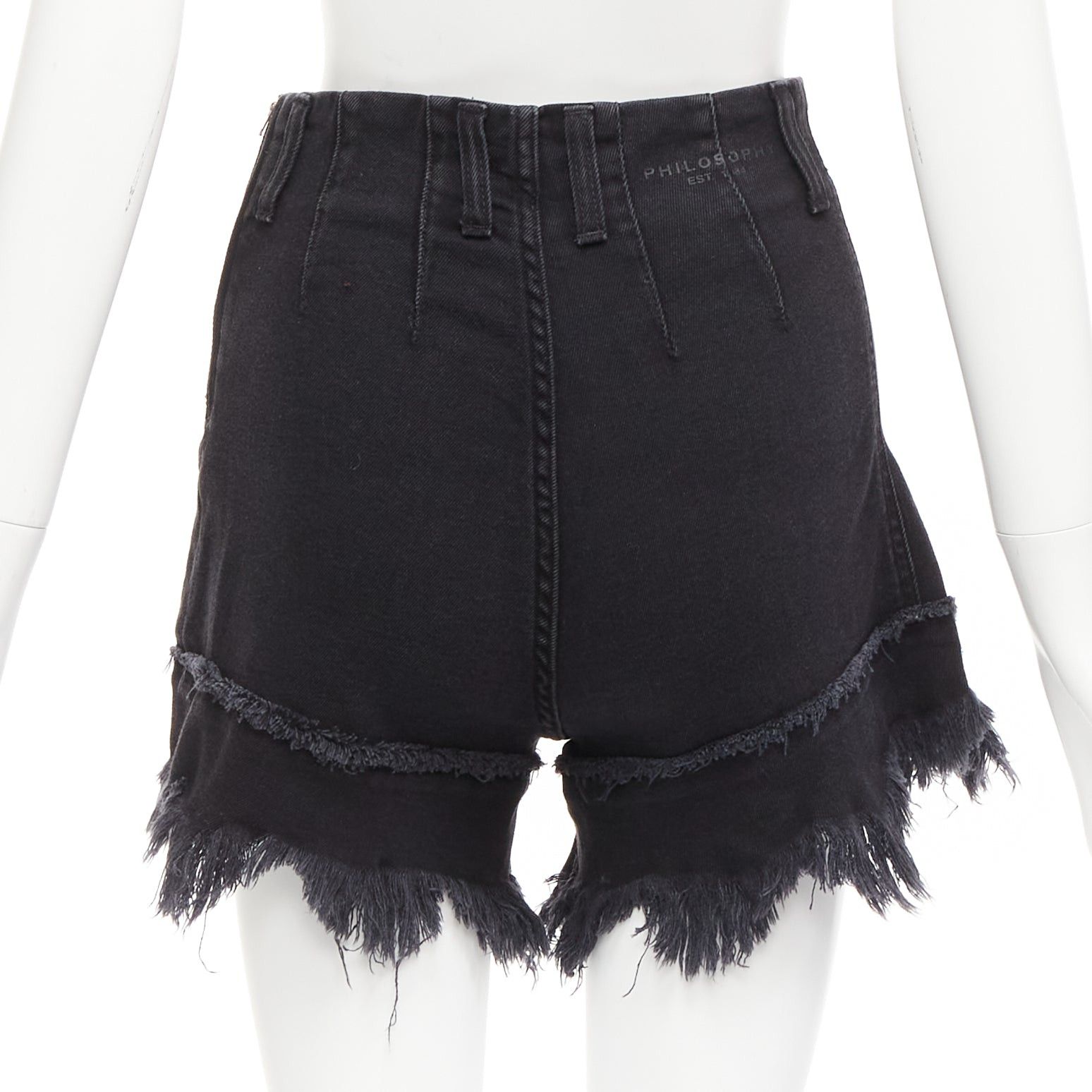 Philosophy di Lorenzo Serafini PHILOSOPHY black cotton blend high waist frayed hem flutter shorts IT38 XS Size 26" / US 2 / IT 38 - 5 Thumbnail