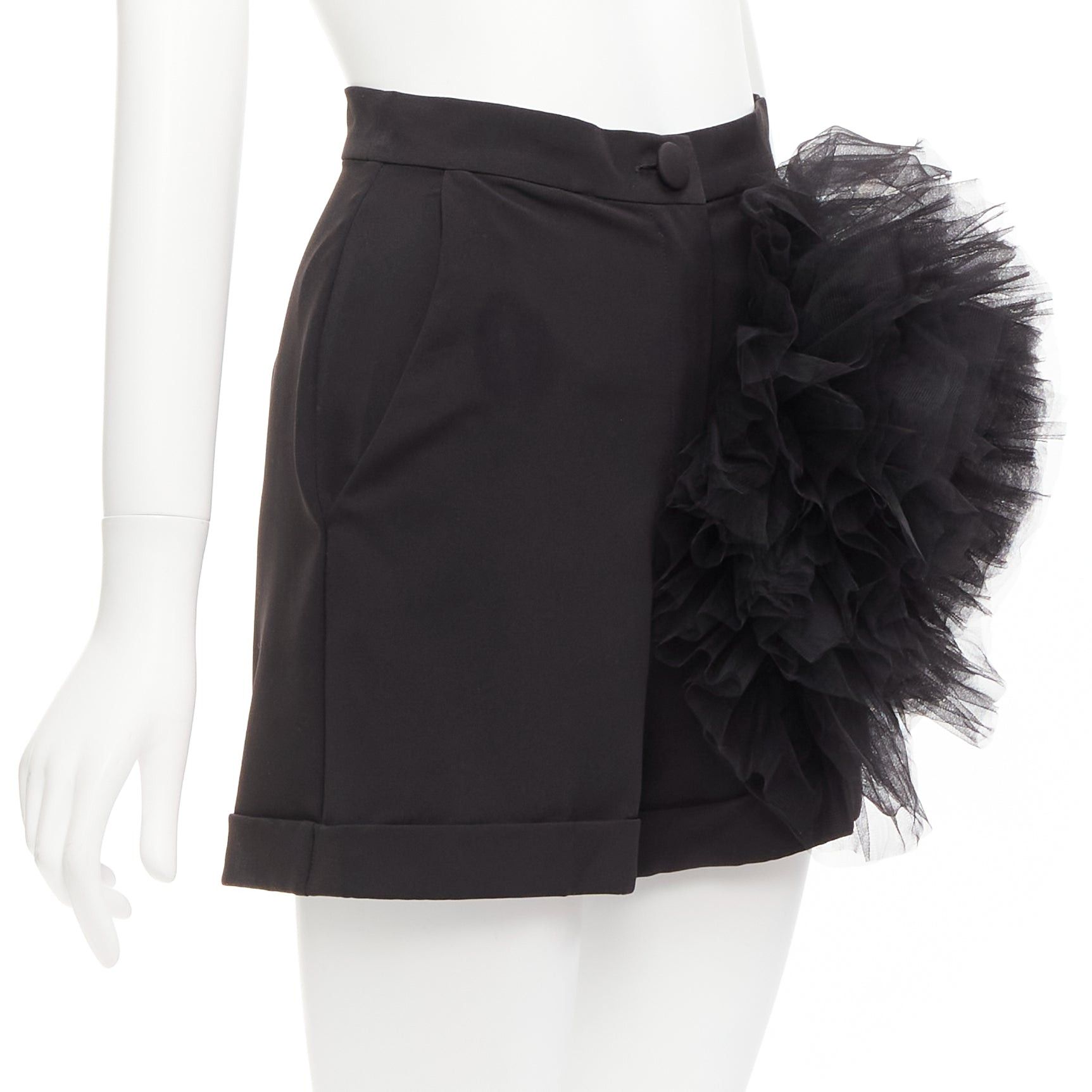 Other LOULOU STUDIO black oversized tulle flower high waisted cuffed shorts XS Size 27" / US 4 / IT 40 - 3 Thumbnail