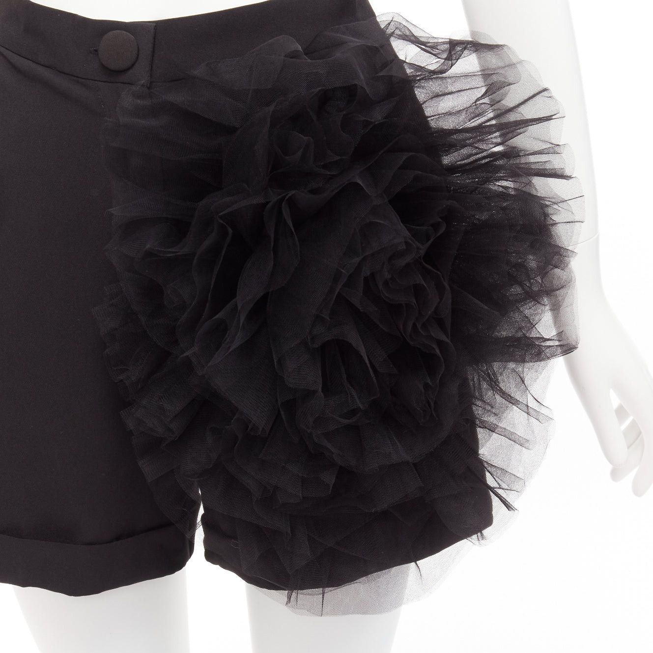 Other LOULOU STUDIO black oversized tulle flower high waisted cuffed shorts XS Size 27" / US 4 / IT 40 - 2 Thumbnail