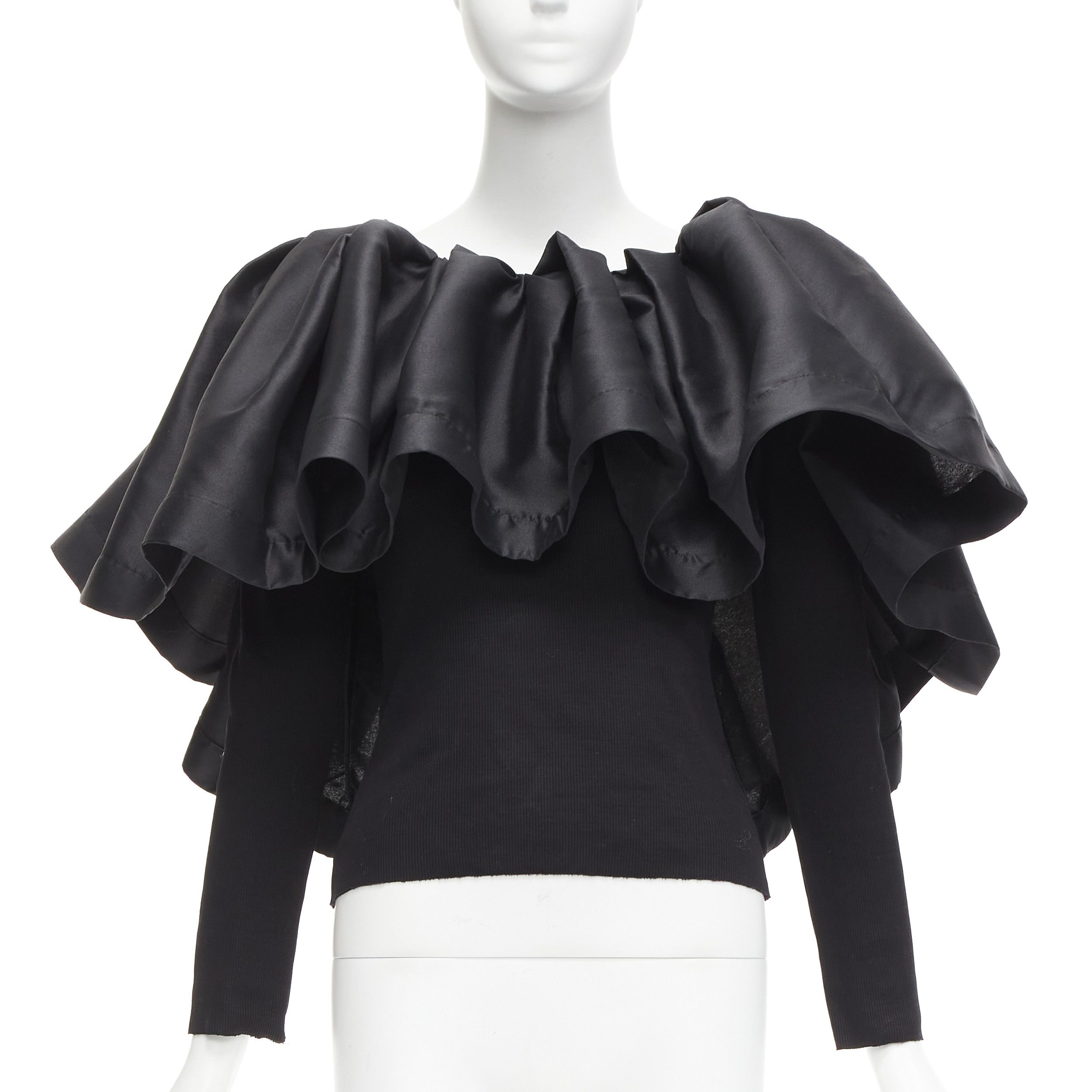 Marques'Almeida MARQUES ALMEIDA black organic cotton Victorian puff ruffle collar sweater XS Size XS / US 0-2 / IT 36-38 - 3 Thumbnail