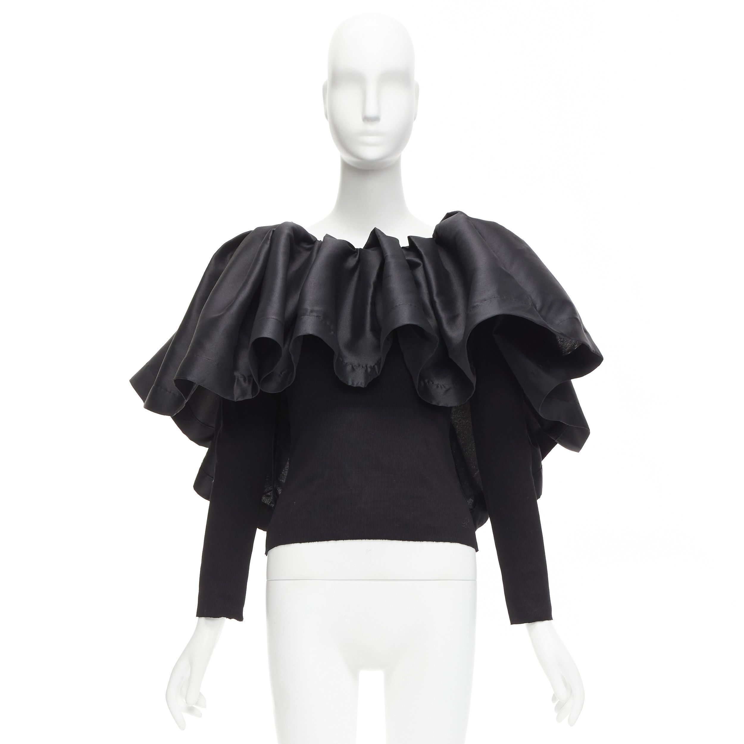 Marques'Almeida MARQUES ALMEIDA black organic cotton Victorian puff ruffle collar sweater XS Size XS / US 0-2 / IT 36-38 - 9 Thumbnail