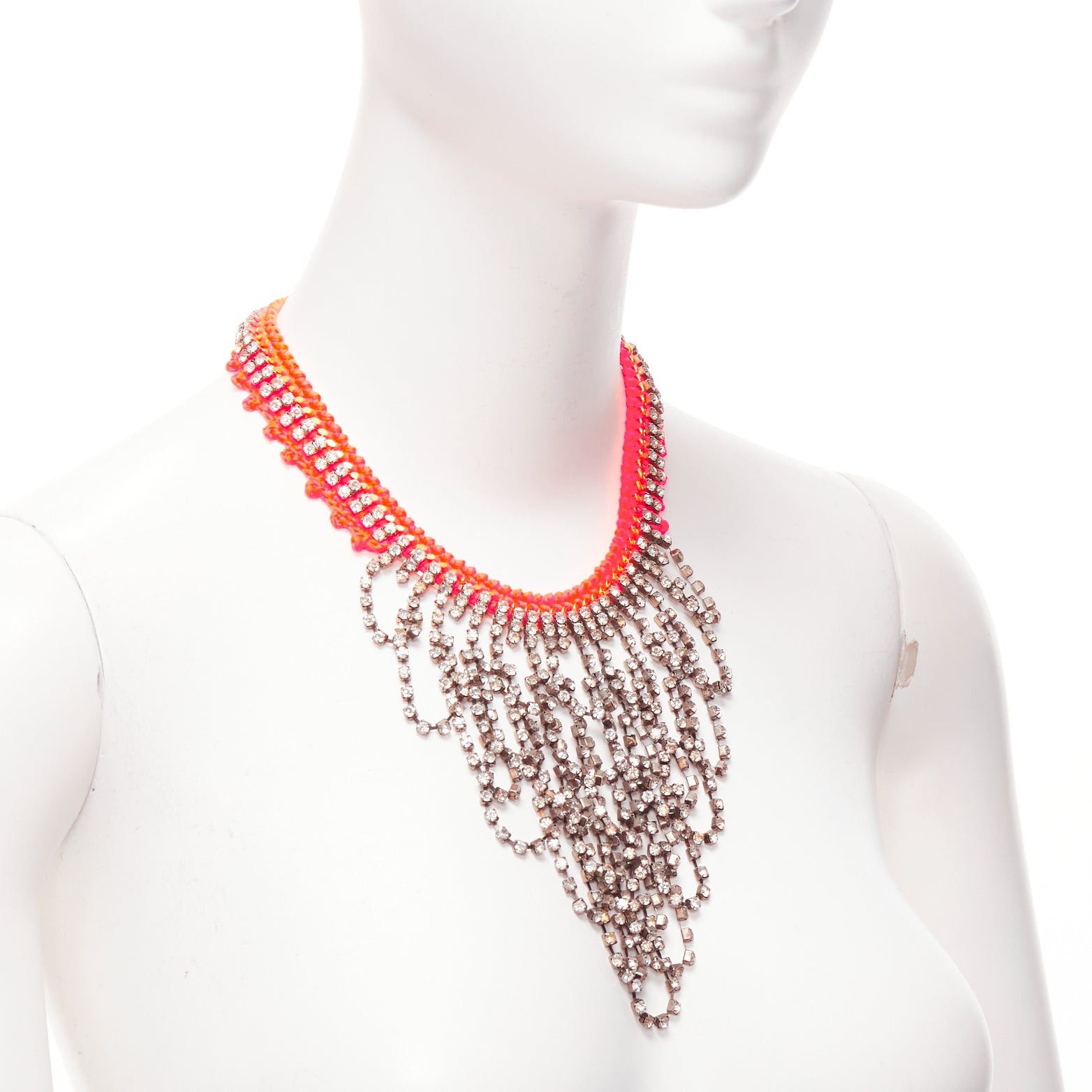 Other VANESSA ARIZAGA neon orange rope clear crystal chandelier short necklace Size ONE SIZE - 3 Thumbnail
