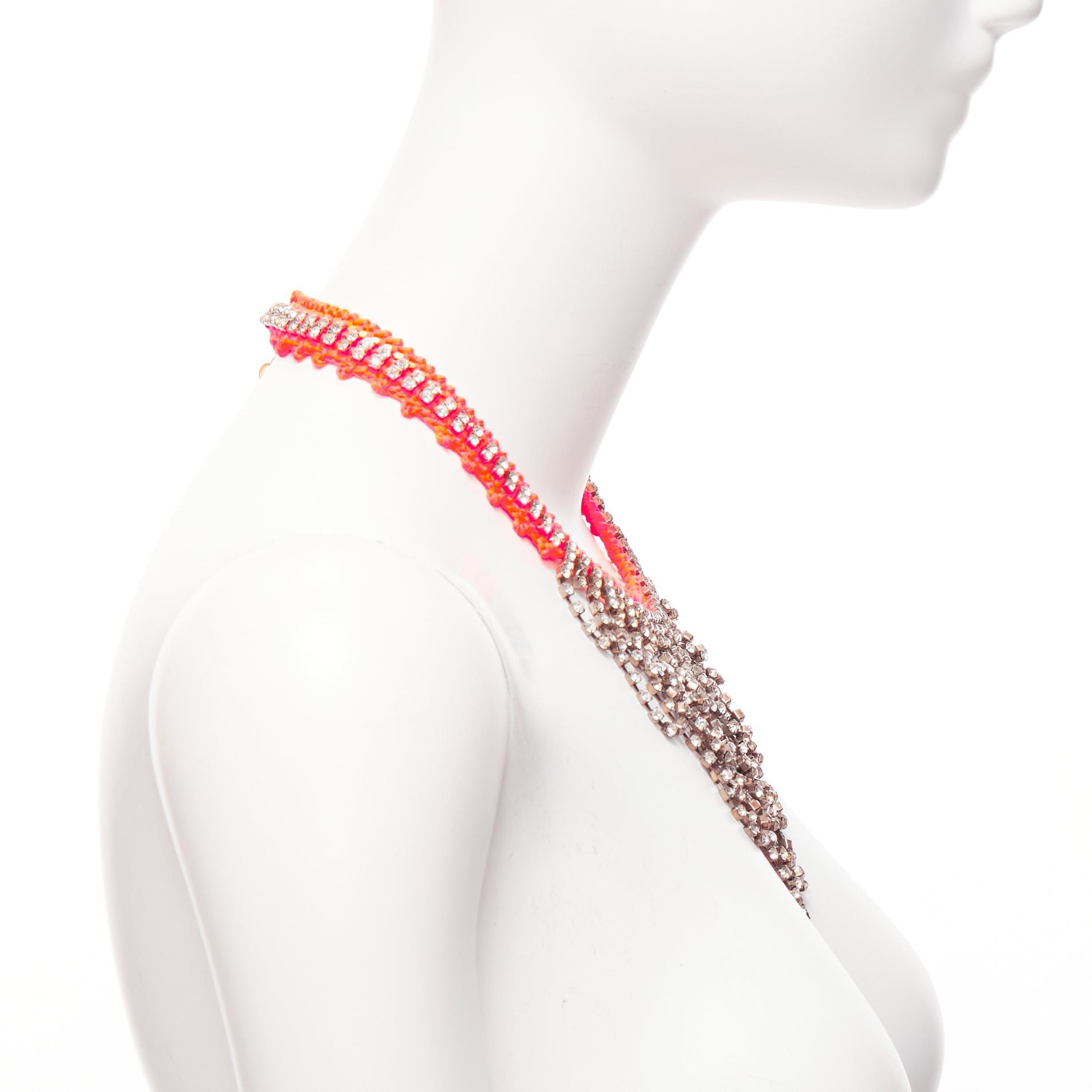 Other VANESSA ARIZAGA neon orange rope clear crystal chandelier short necklace Size ONE SIZE - 4 Thumbnail