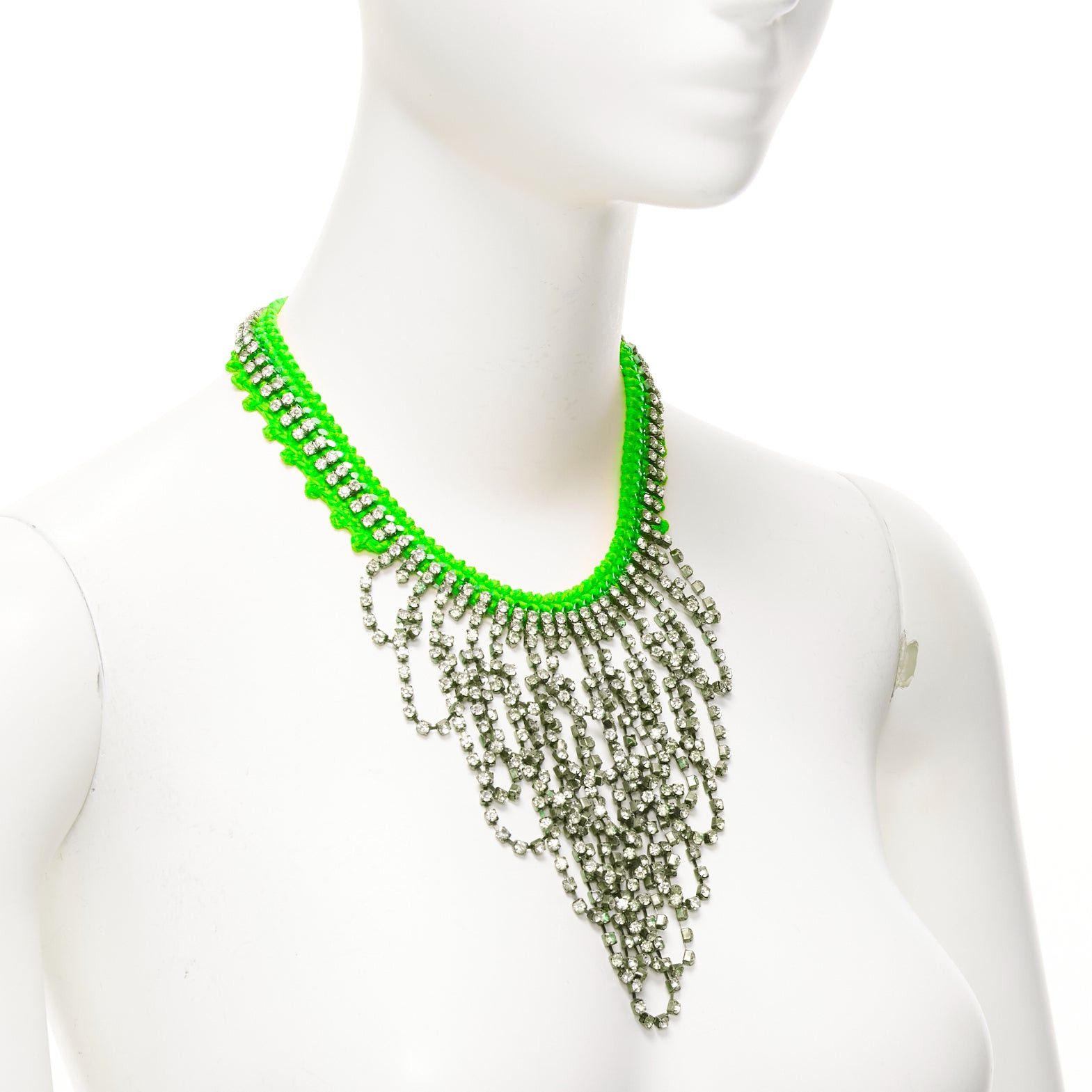 Other VANESSA ARIZAGA neon green rope clear crystal chandelier short necklace Size ONE SIZE - 3 Thumbnail