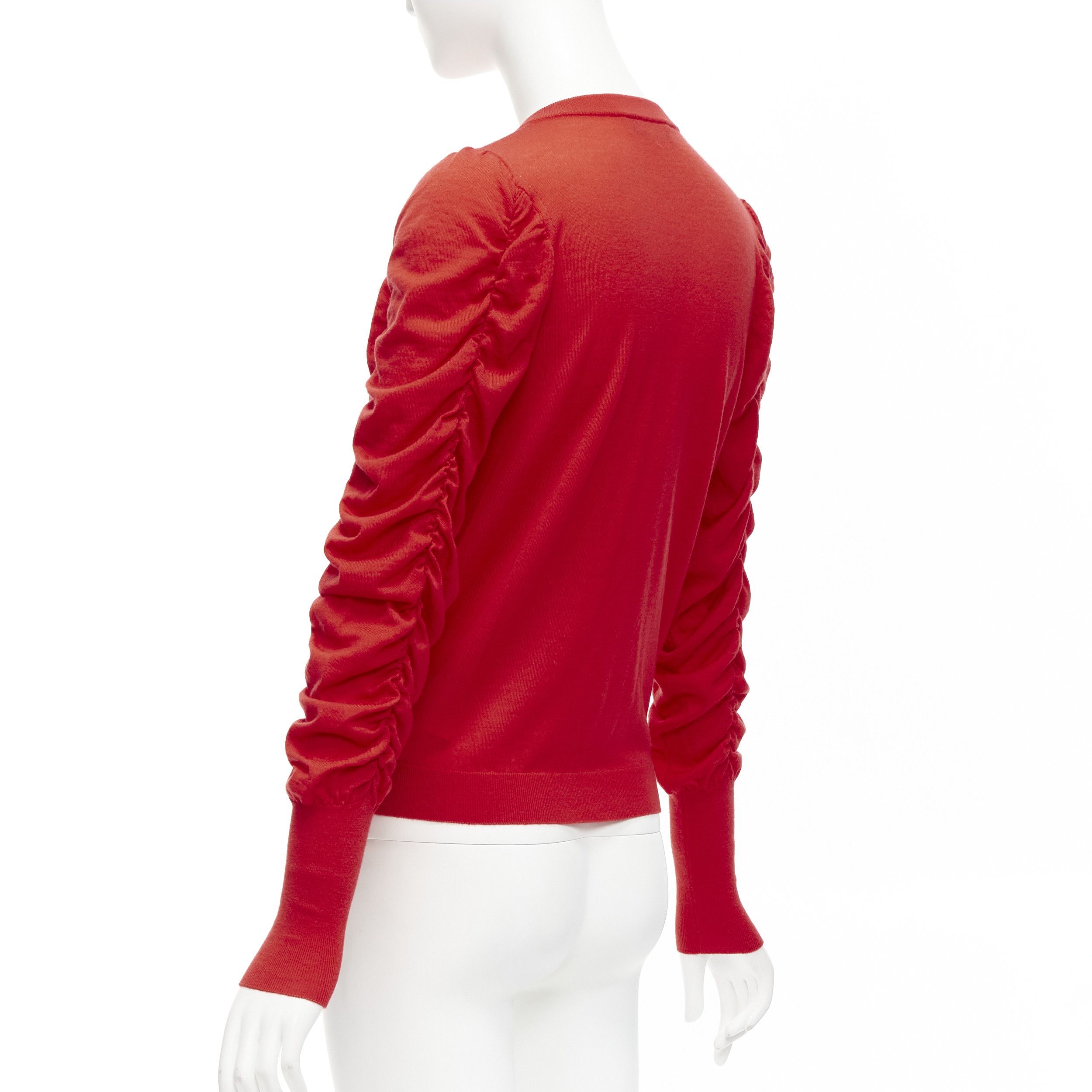Other DICE KAYEK red 100% wool ruched sleeves crew neck cardigan sweater FR36 S Size S / US 4 / IT 40 - 6 Thumbnail