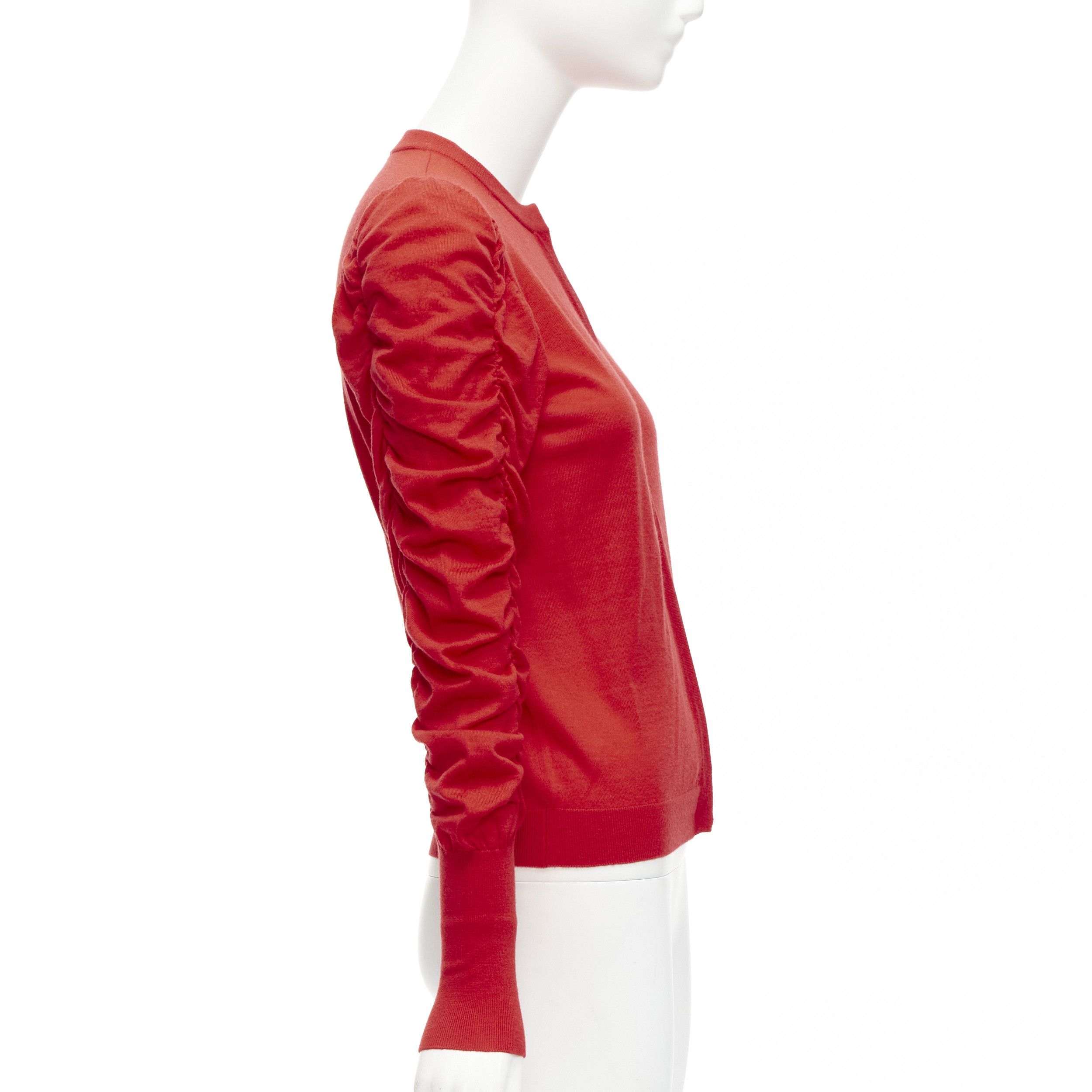 Other DICE KAYEK red 100% wool ruched sleeves crew neck cardigan sweater FR36 S Size S / US 4 / IT 40 - 4 Thumbnail