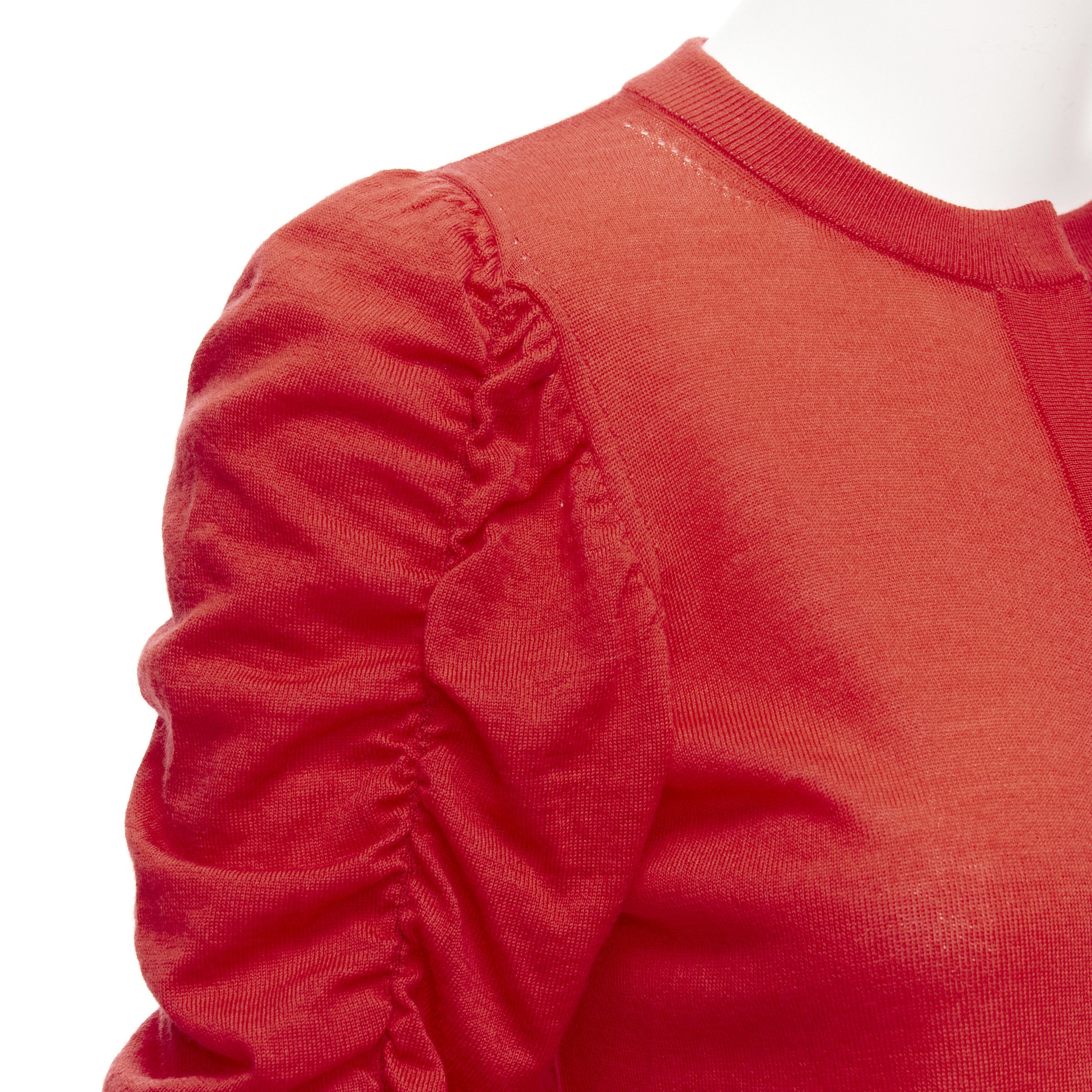 Other DICE KAYEK red 100% wool ruched sleeves crew neck cardigan sweater FR36 S Size S / US 4 / IT 40 - 2 Thumbnail