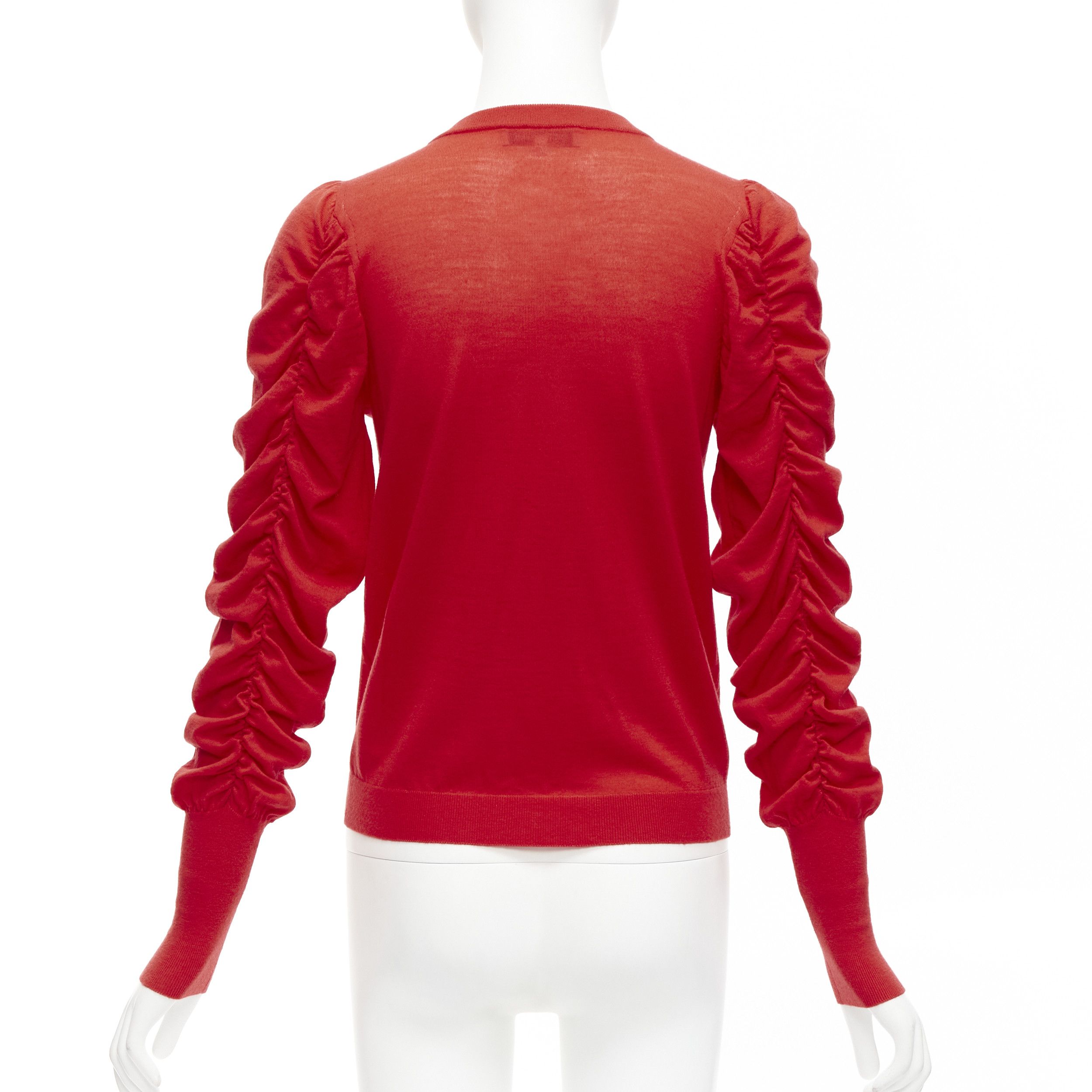 Other DICE KAYEK red 100% wool ruched sleeves crew neck cardigan sweater FR36 S Size S / US 4 / IT 40 - 5 Thumbnail